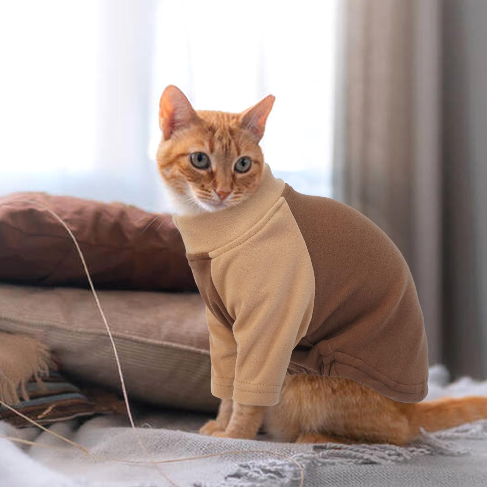 T'Chaque Cat Pajamas - Soft Cat Clothes& Shirts & Pajamas With Sleeves, Stretchy Sweater, Pullover Kitten Clothes, Darkbrown, Sm