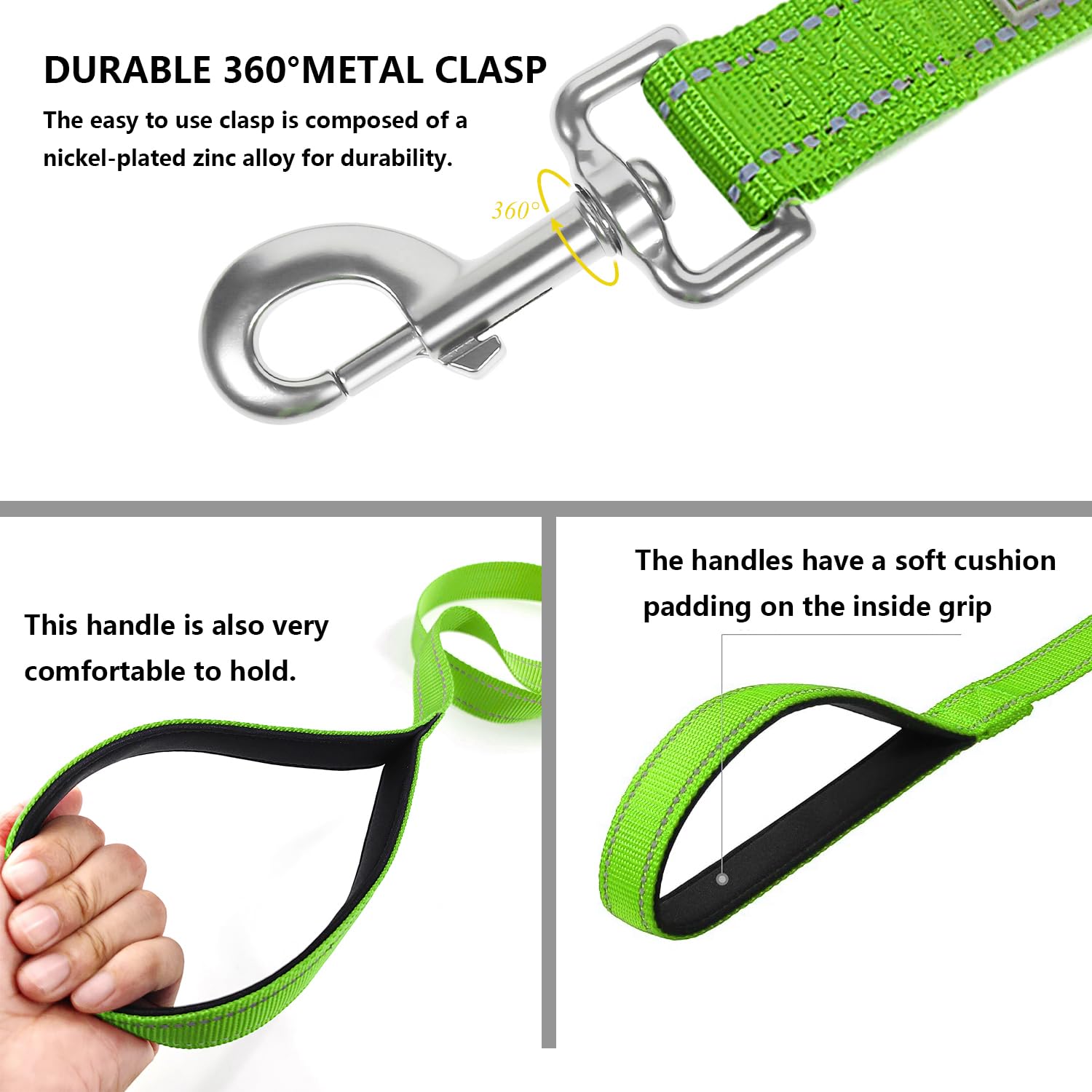 Penseepet Dog Leash 6 Ft Padded Handle Nylon Reflective Dogs Leashes For Small Dogs Puppy Green