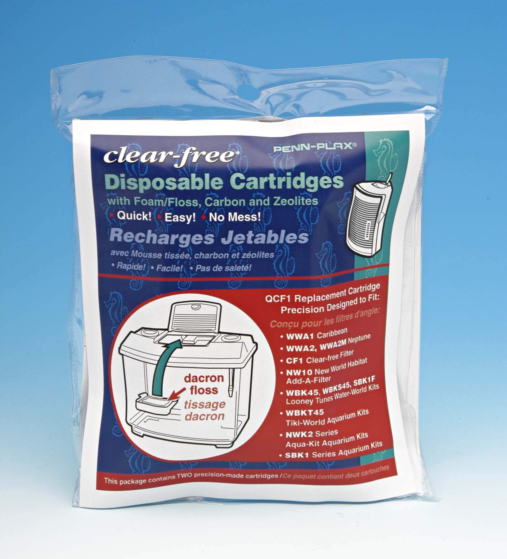 Penn-Plax QCF1 Replacement Cartridge for Clear Free Filter (2 Pack)