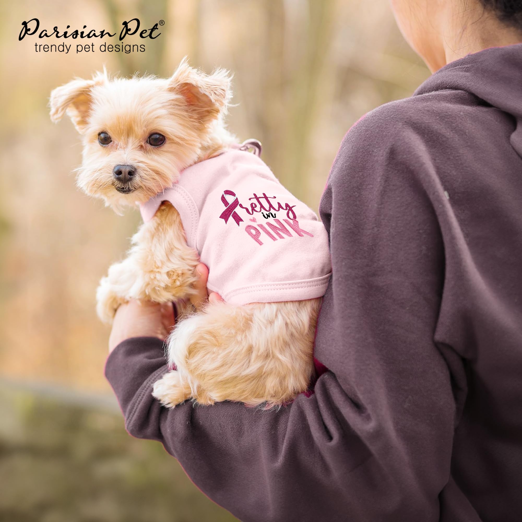 Parisian Pet Dog Tshirt - Embroidered “ Pretty In Pink “ Girl Dog Shirt - Breathable And Lightweight Dog Clothes - Sleeveless Dog Tee Shirts - Machine Washable Dog Shirt For Large Dogs - L