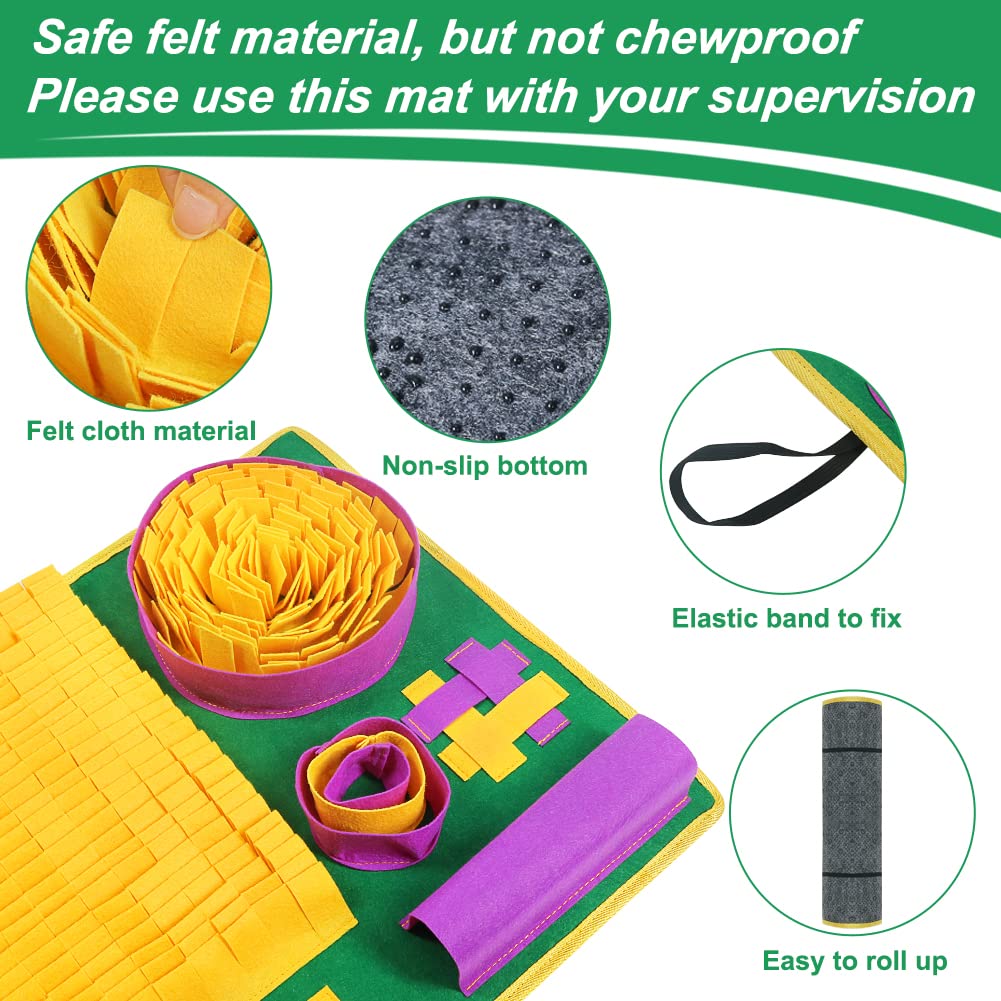 Vivifying Snuffle Mat for Dogs - Interactive Puzzle Toy, 26x16.5 Inch, Felt Cloth, Yellow Purple Green, Model 20230504
