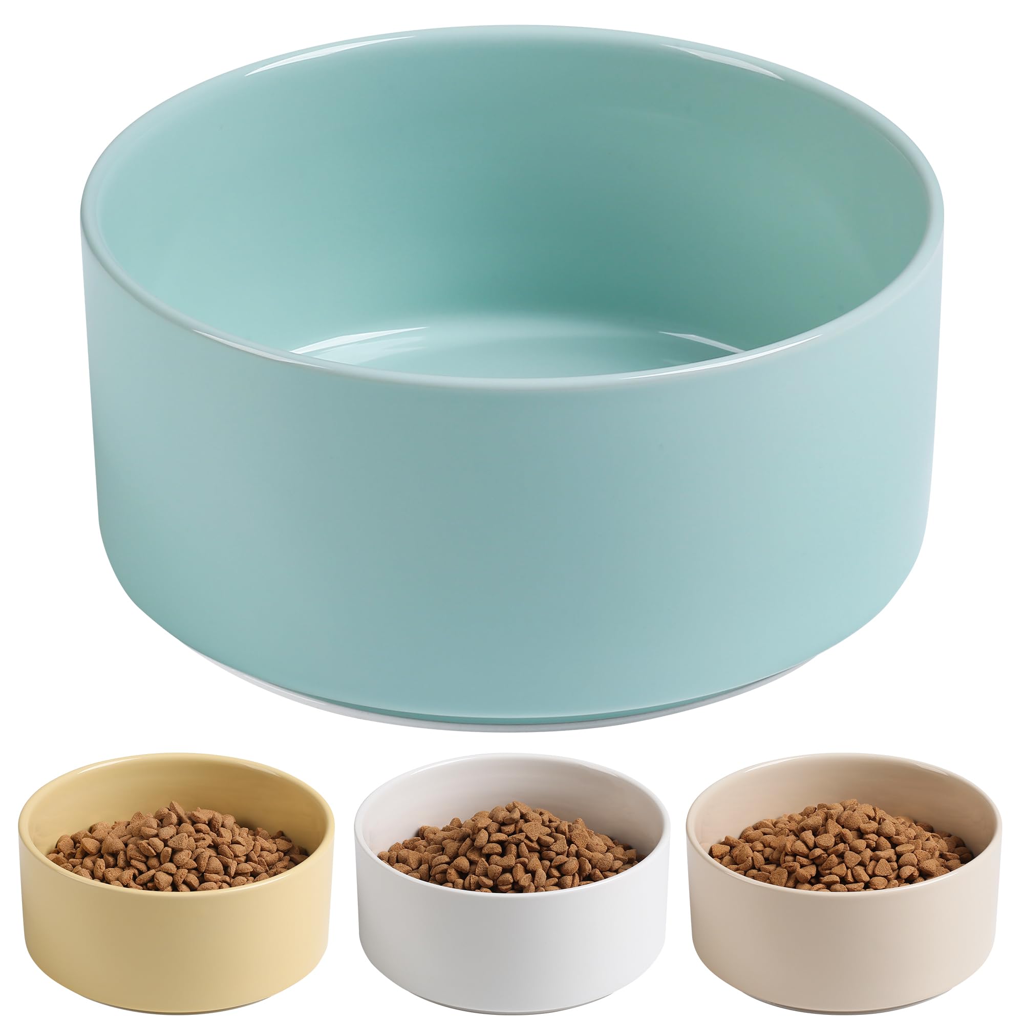 Kitwinney Non Slip Puppy Bowls, Ceramic Dog Food Bowl with Silicone Bottom, Heavy Dog Water Bowl, Non Flip Pet Feeding Bowls for