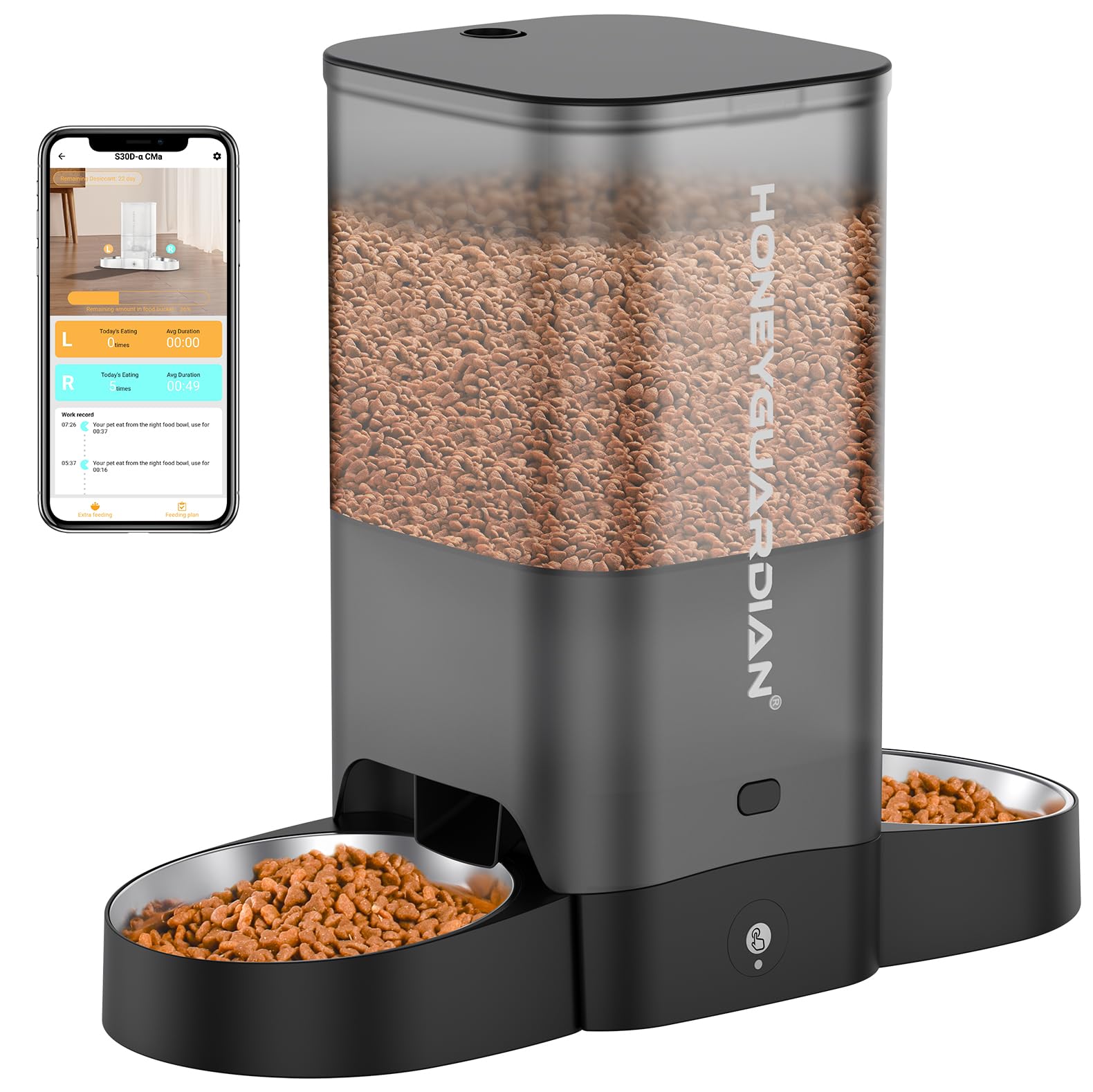 HoneyGuaridan 5L Automatic Cat Feeder for Two Cats, 5G WiFi Smart Feed Pet Feeder with Stainless Steel Bowl,APP Control Dispense