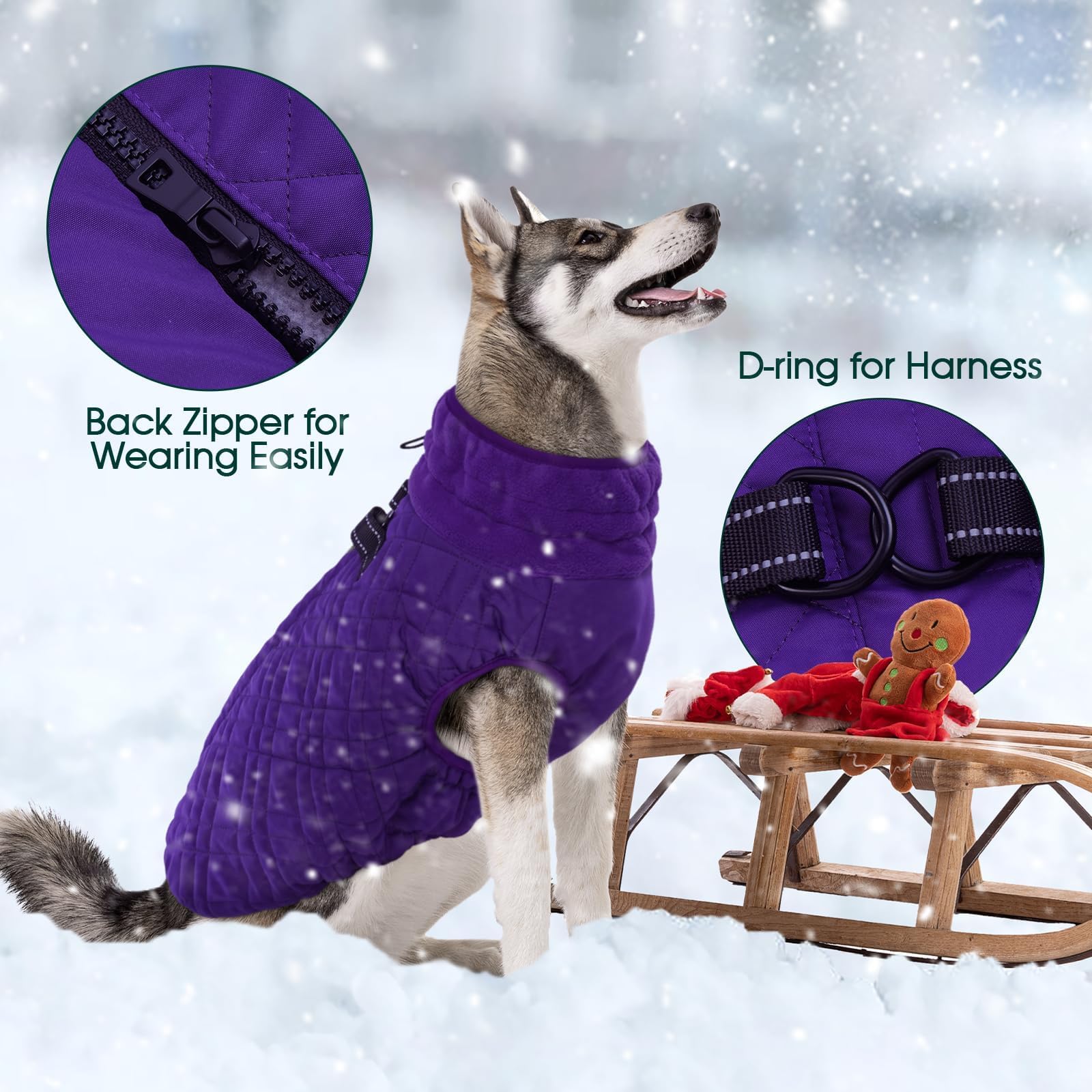 Kuoser Winter Dog Coat - Medium Dog Cold Weather Jacket, Purple