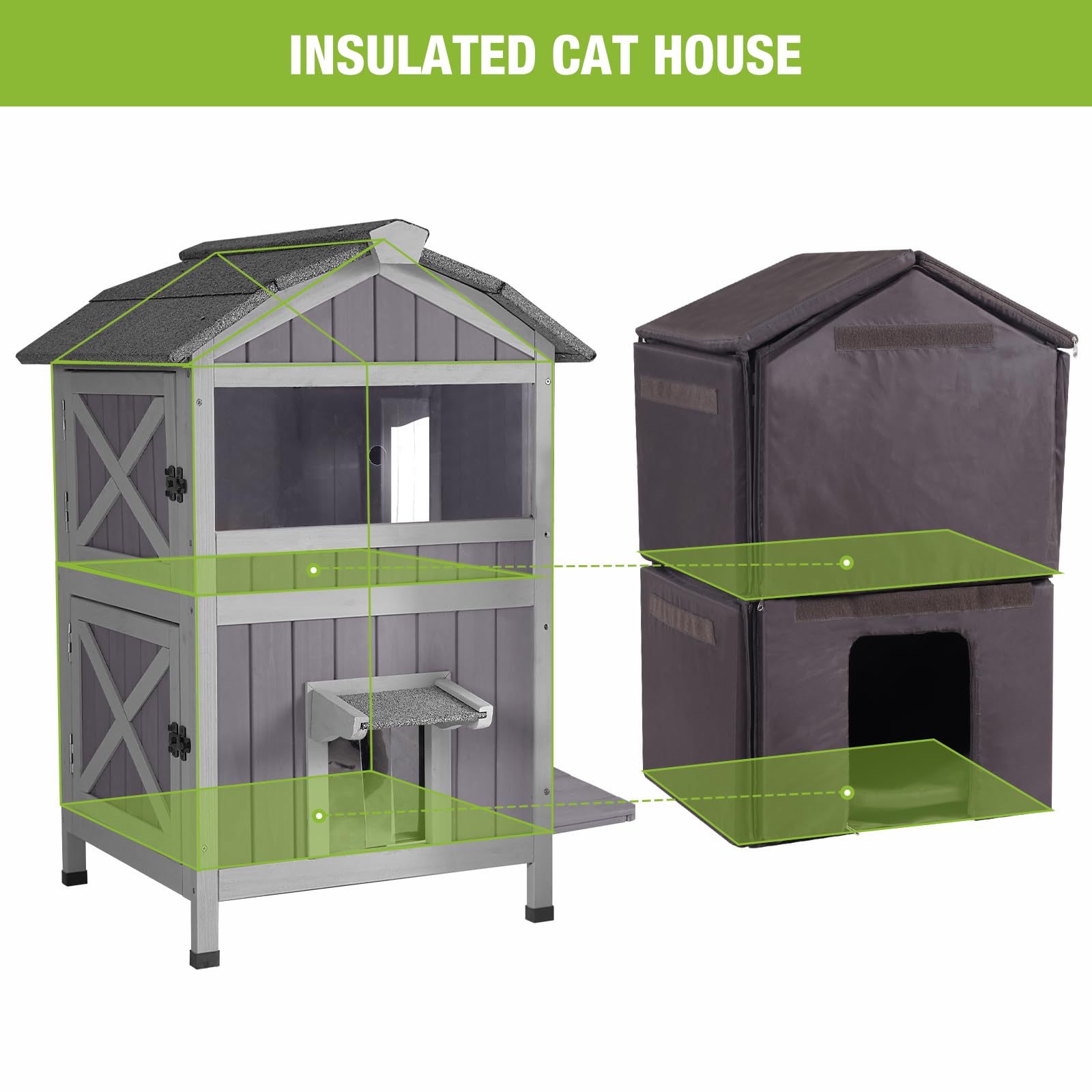 Gutinneen Outdoor Cat House Insulated For Winter Waterproof Feral Cat Shelter