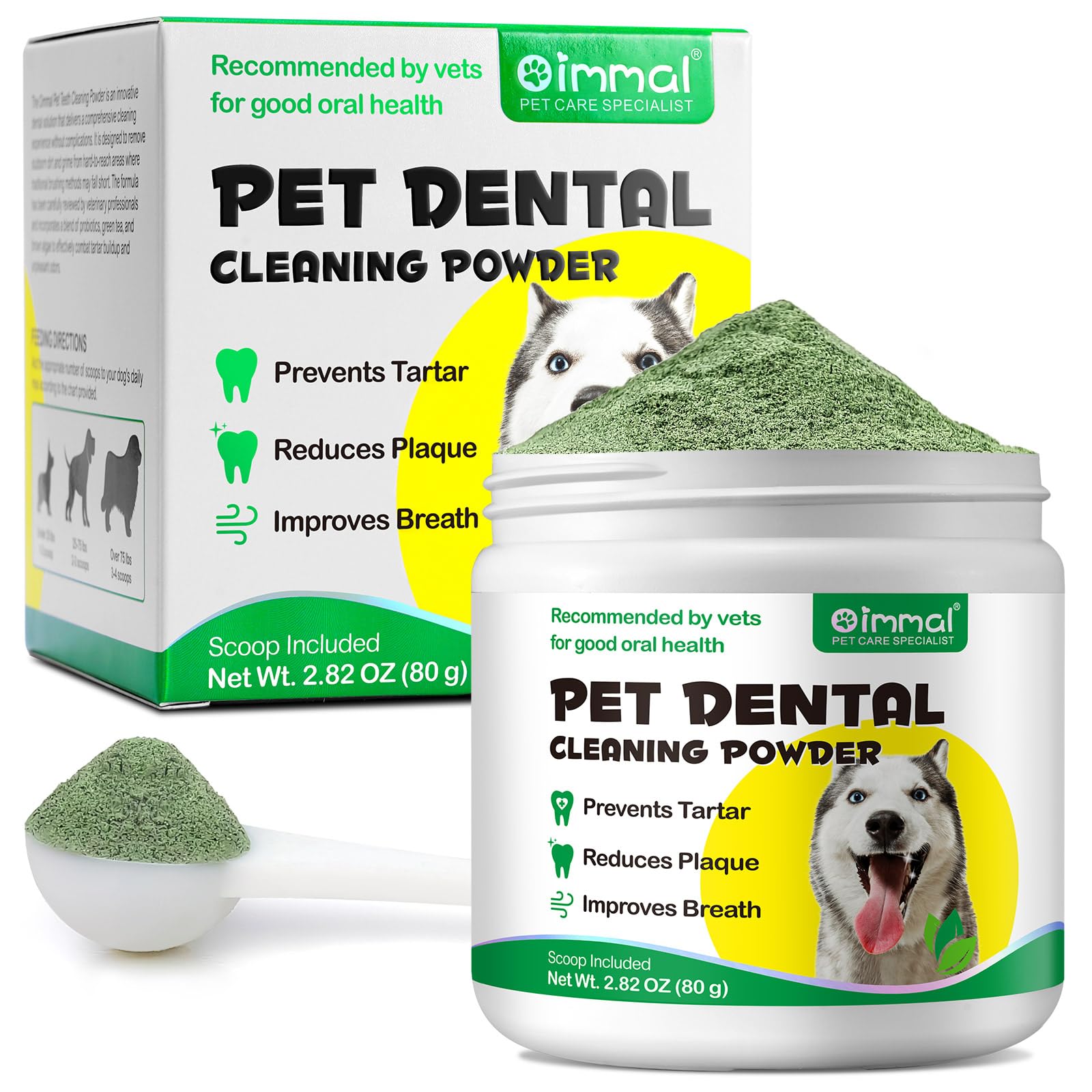 Teeth Cleaning Powder for Dogs, Dental Powder for Dogs  Dog Breath Freshener Powder with Probiotics for Bad Breath, Plaque, Tar