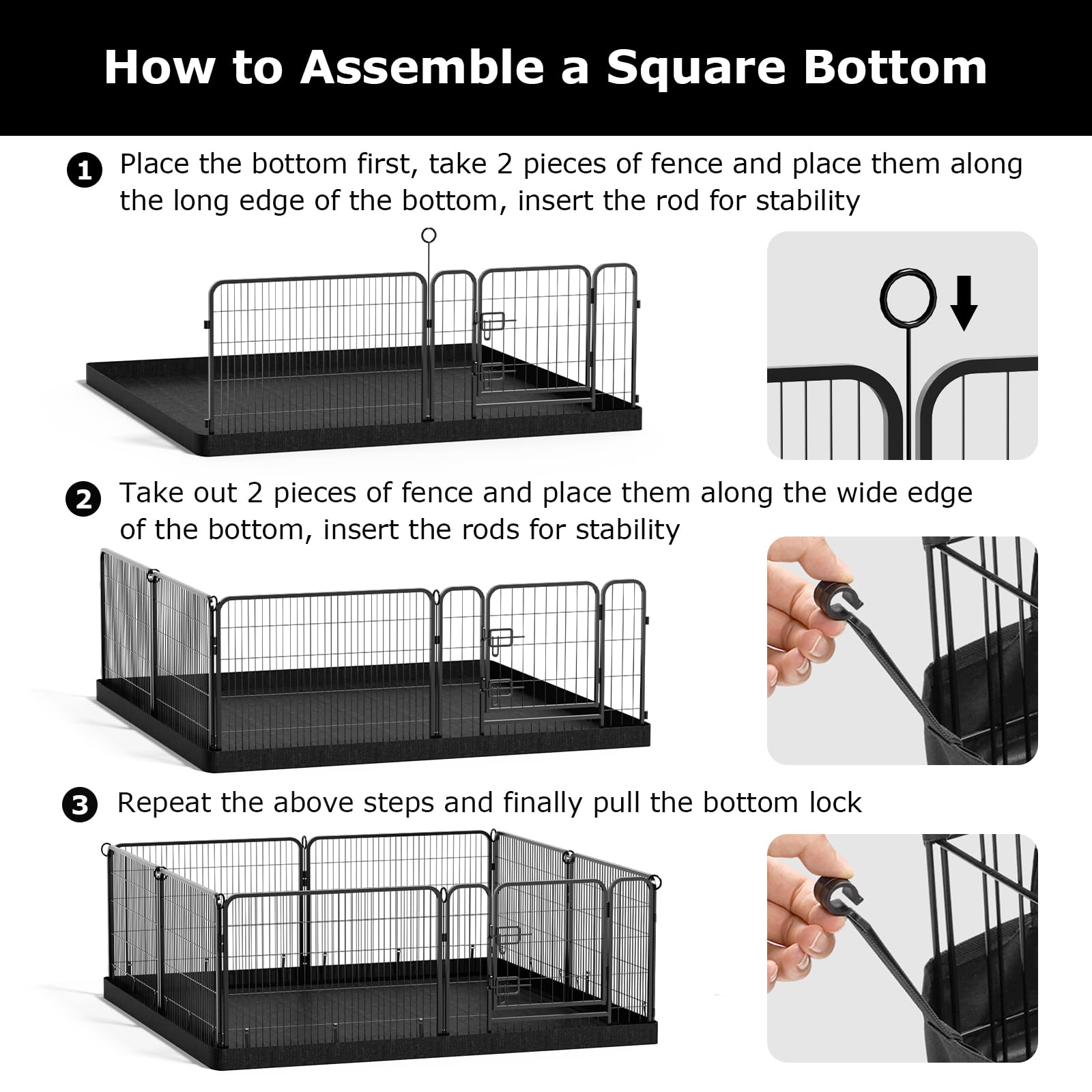 Pjyucien Dog Playpen Bottom Pad - Stabilize The Dog Play Pen, Easy To Clean And Waterproof, Fits Most 8 Panels 24 Inch Width Met