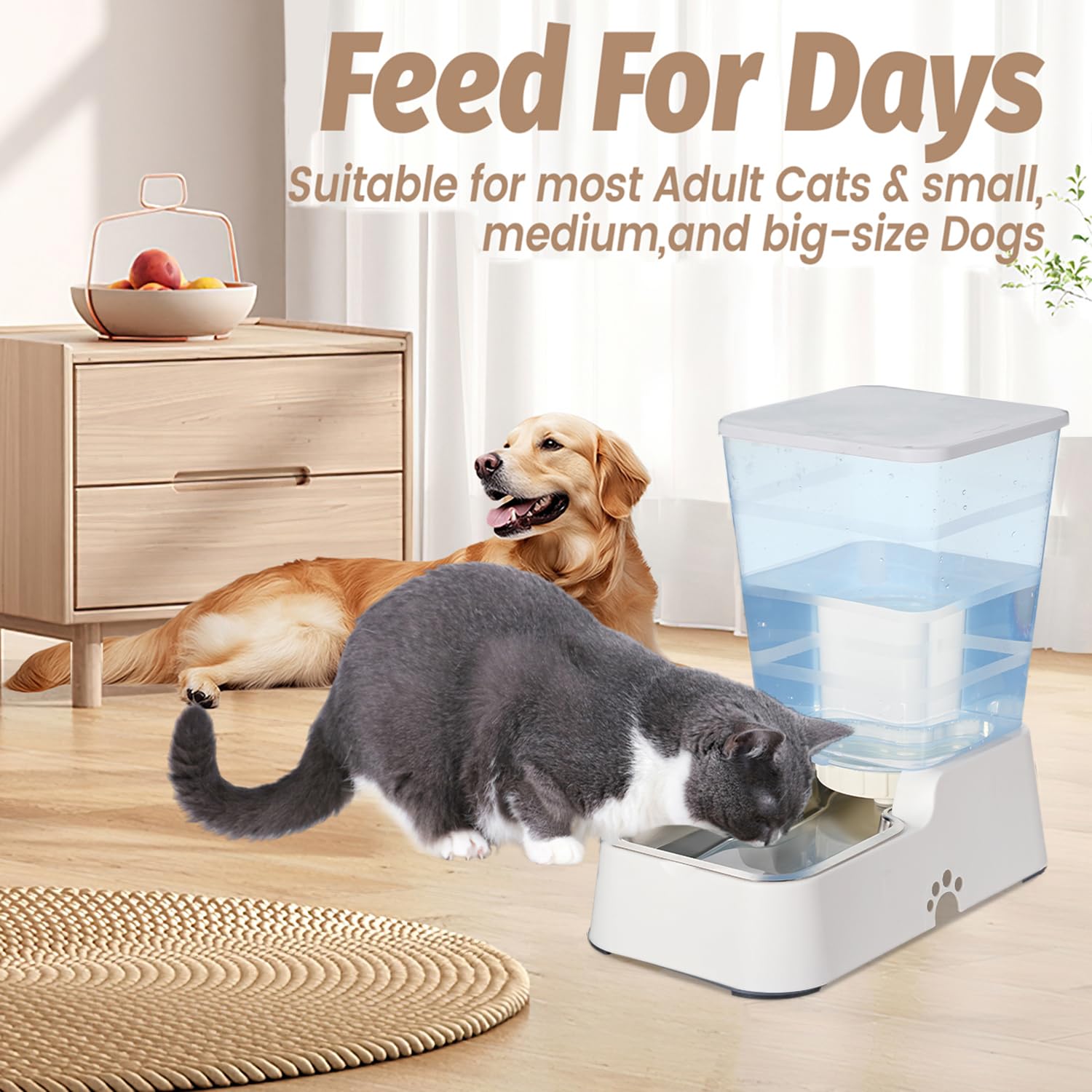 Leefele Automatic Pet Waterer - 5.4L Dog Water Dispenser, Stainless Steel Feeder for Cats & Medium/Large Dogs, White