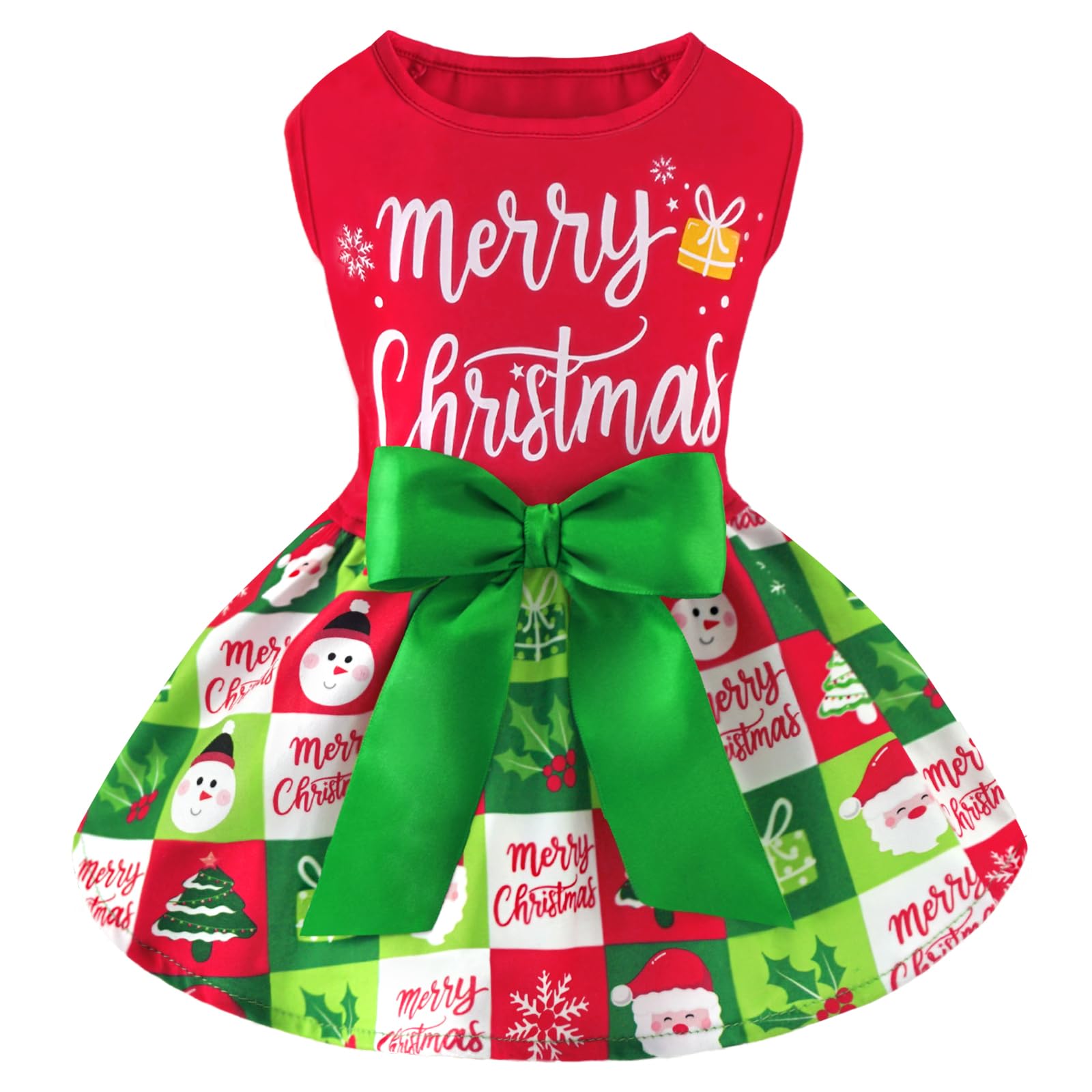 Xpudac Dog Christmas Outfit Dog Dress Holiday Puppy Clothes For Small Dogs Girl, Pet Costume Cat Outfits Red Green-L