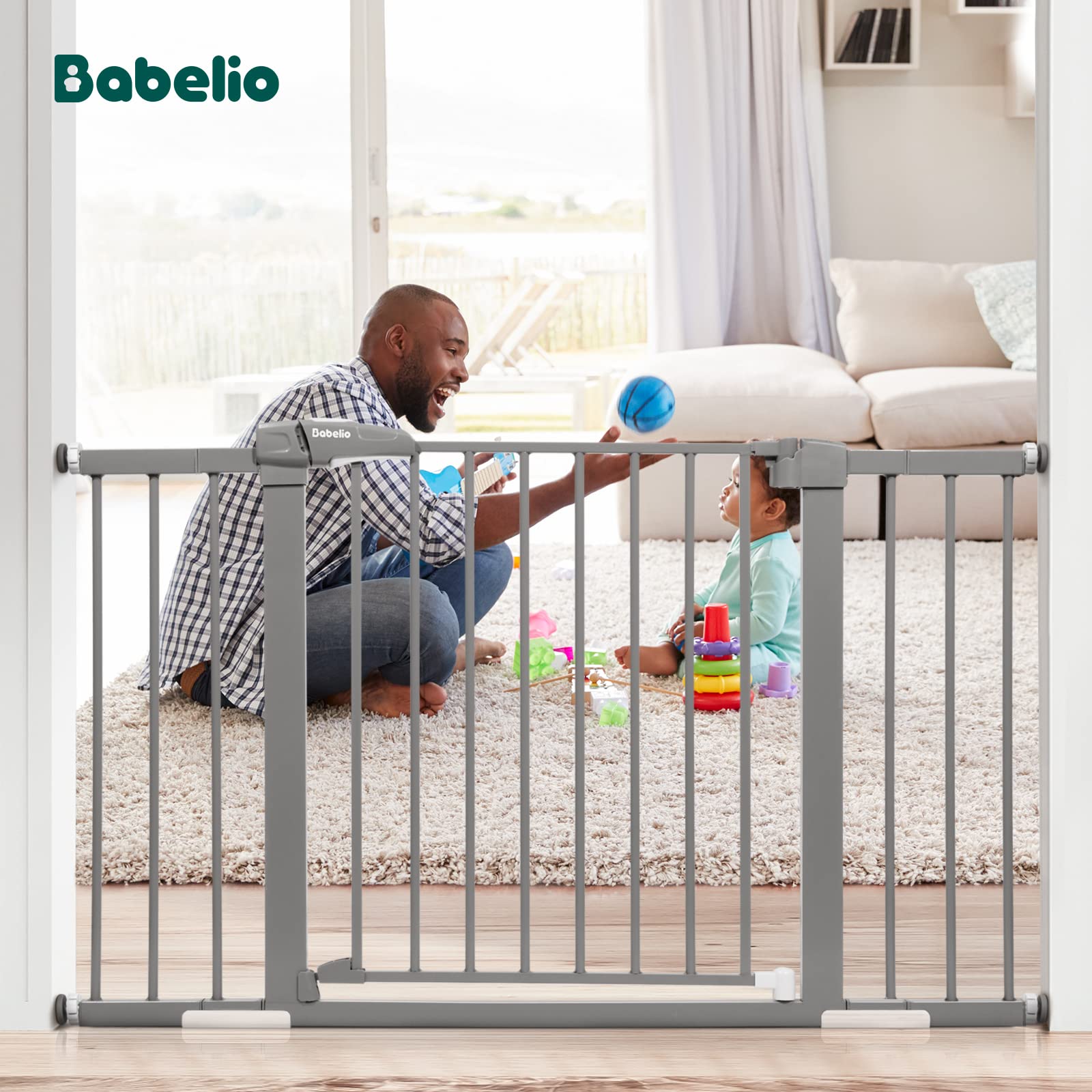 Babelio Metal Baby Gate, 29-48'' Auto Close Easy Install Pet Gate, Extra Wide Walk Thru Child Safety Gate With Door, Pressure Mounted Dog Gate For Doorways & Stairs, With Y Spindle Rods, Black