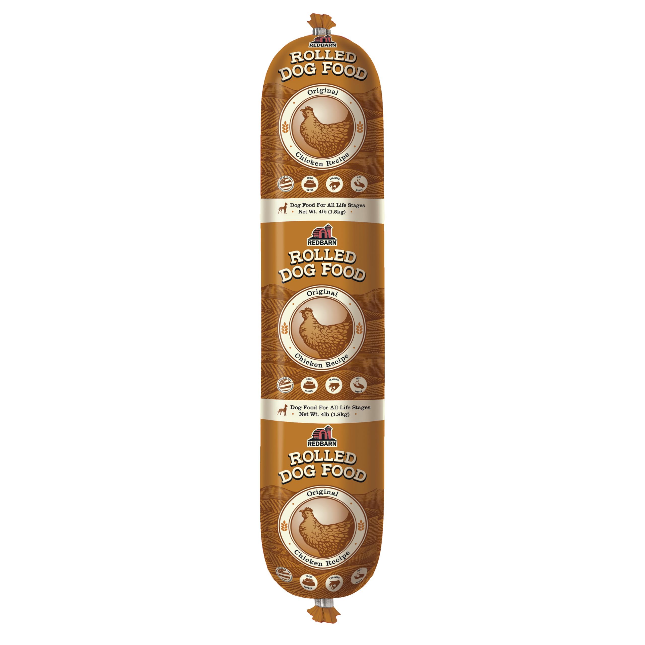 Redbarn All-Natural Premium Rolled Dog Food, Chicken Recipe - Soft Semi-Moist Wet Formula for High Protein Diet, Training Reward