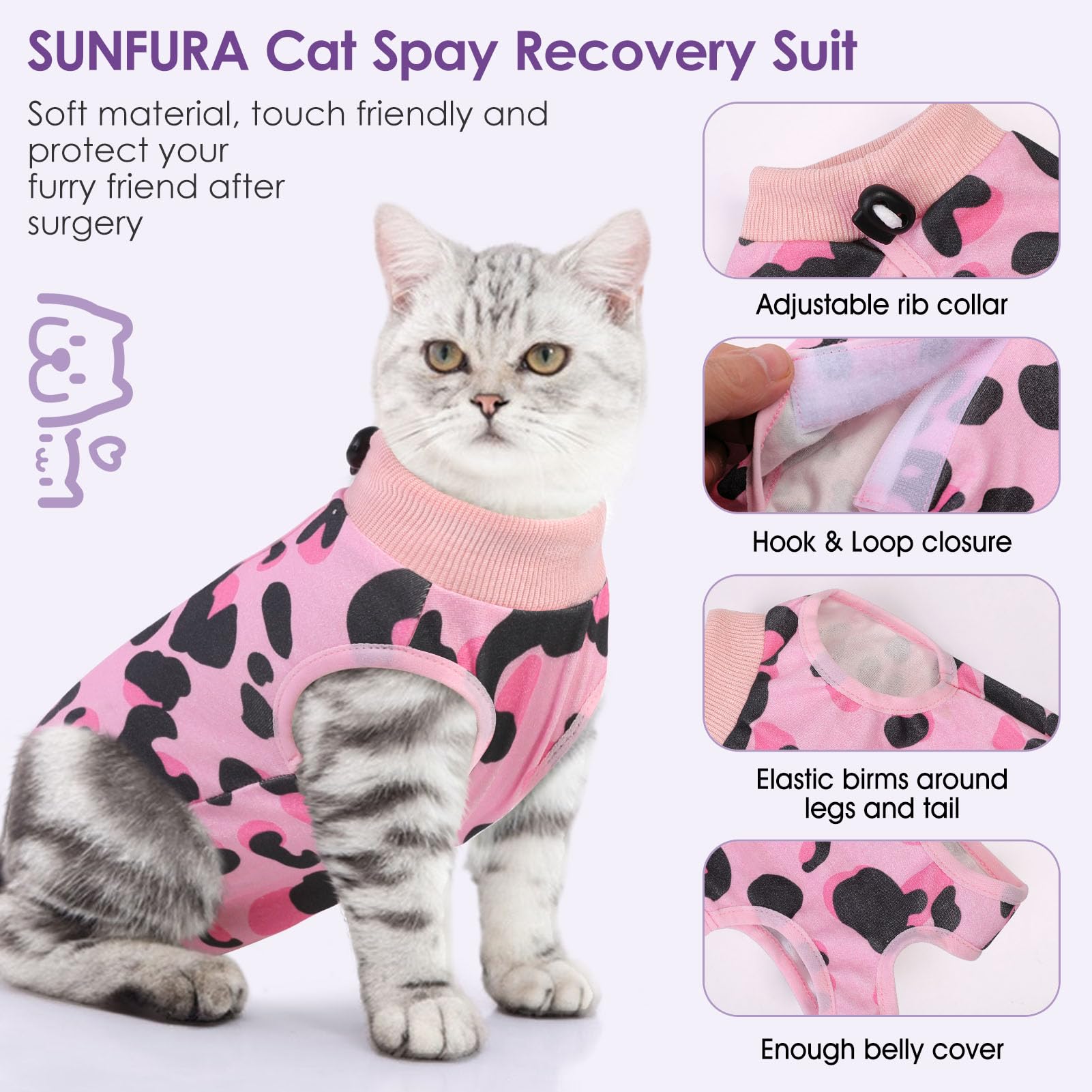 Sunfura Recovery Suit, Onesie For Cats After Surgery, Breathable Surgical Spay Suit For Abdominal Wounds Skin Diseases, E-Collar