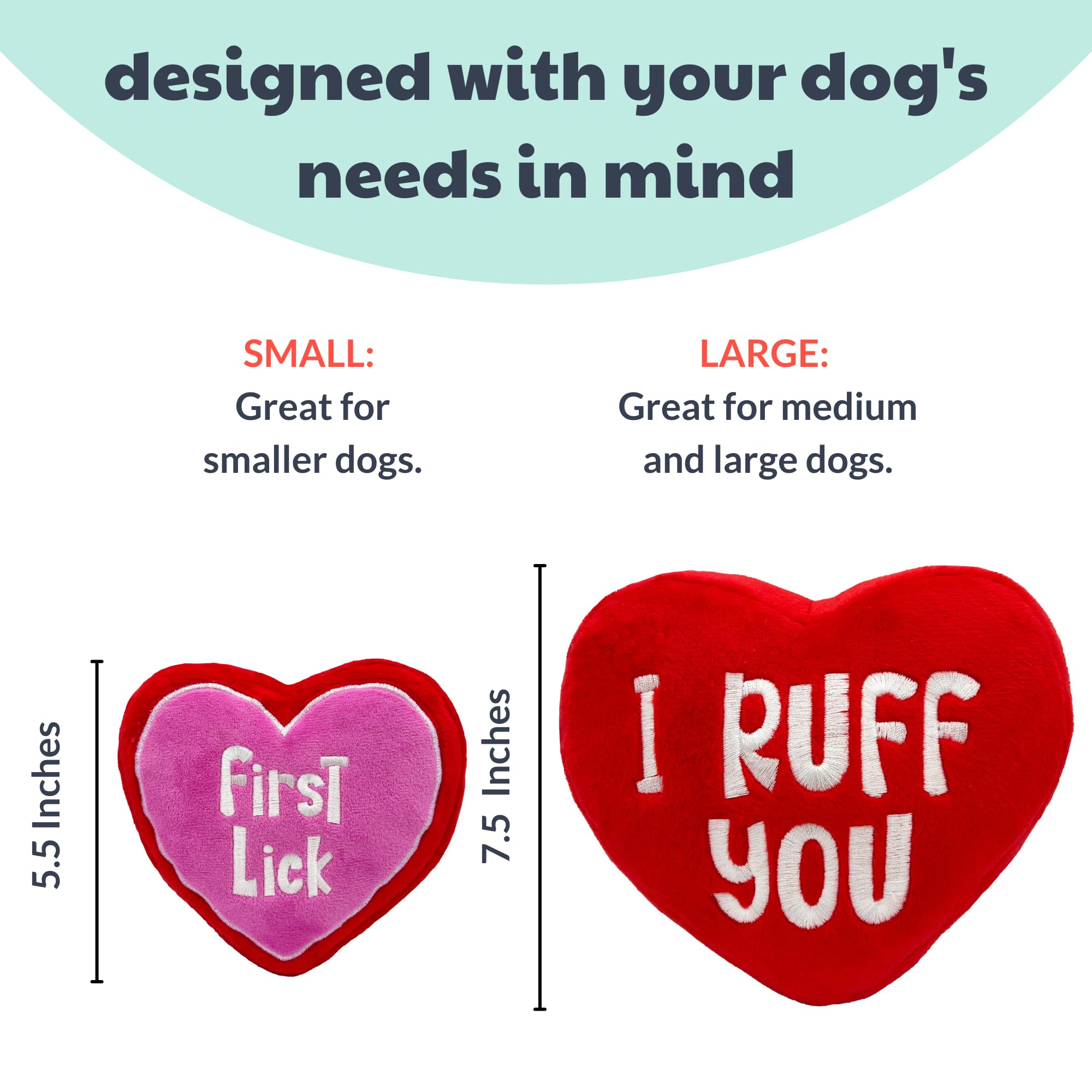 Huxley & Kent For Dogs - First Lick Heart (Large) - Double Sided Valentine'S Day Power Plush Funny Dog Toy With Squeaker - Fun,