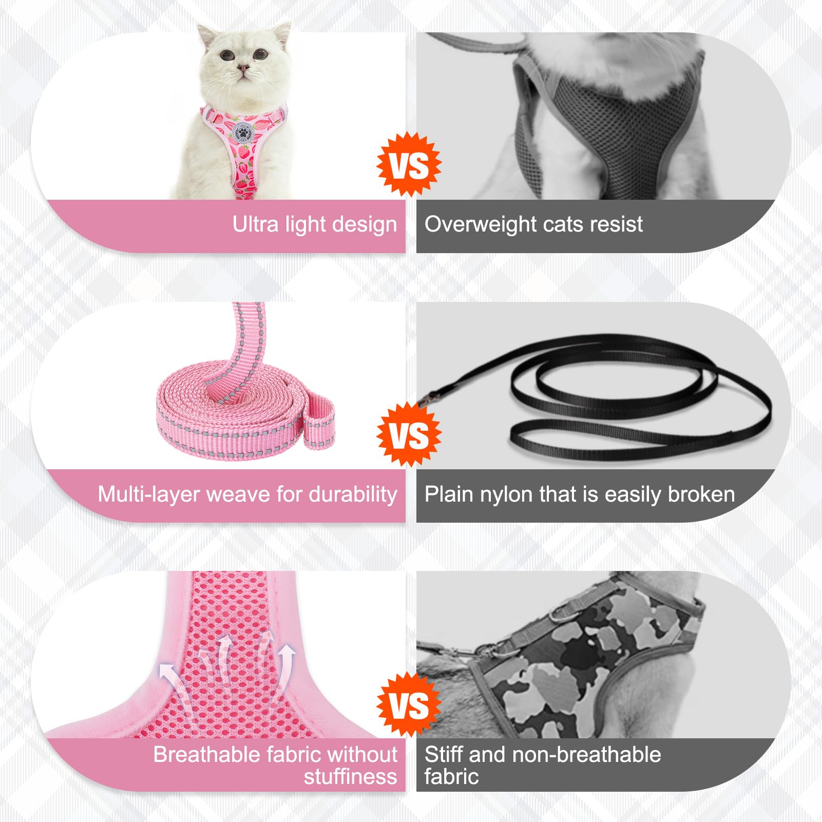 BEAUTYZOO Cat Harness and Leash Set, Soft Mesh, Escape Proof, Adjustable, S (Chest: 11 - 16"), Strawberries Pink for Kittens and Small Cats