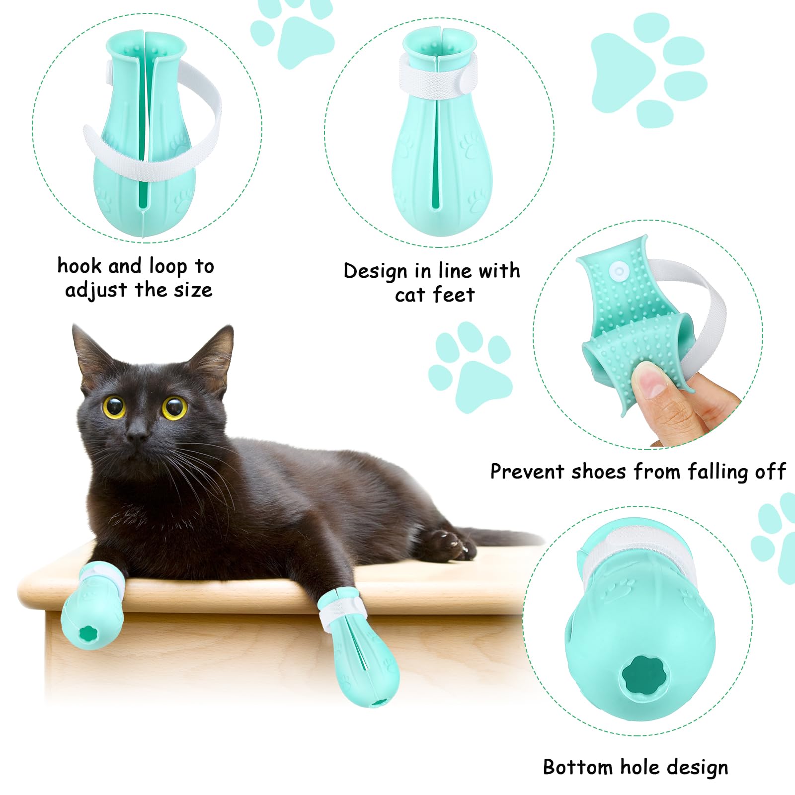 Cat Muzzle For Grooming Cat Adjustable Hood With Cat Paw Covers, Kitten Breathable Anti Bite Muzzles Anti Scratch Boots Silicone Cat Shoes Boots Cat Paw Protector For Cats Bathing Shaving (Large)