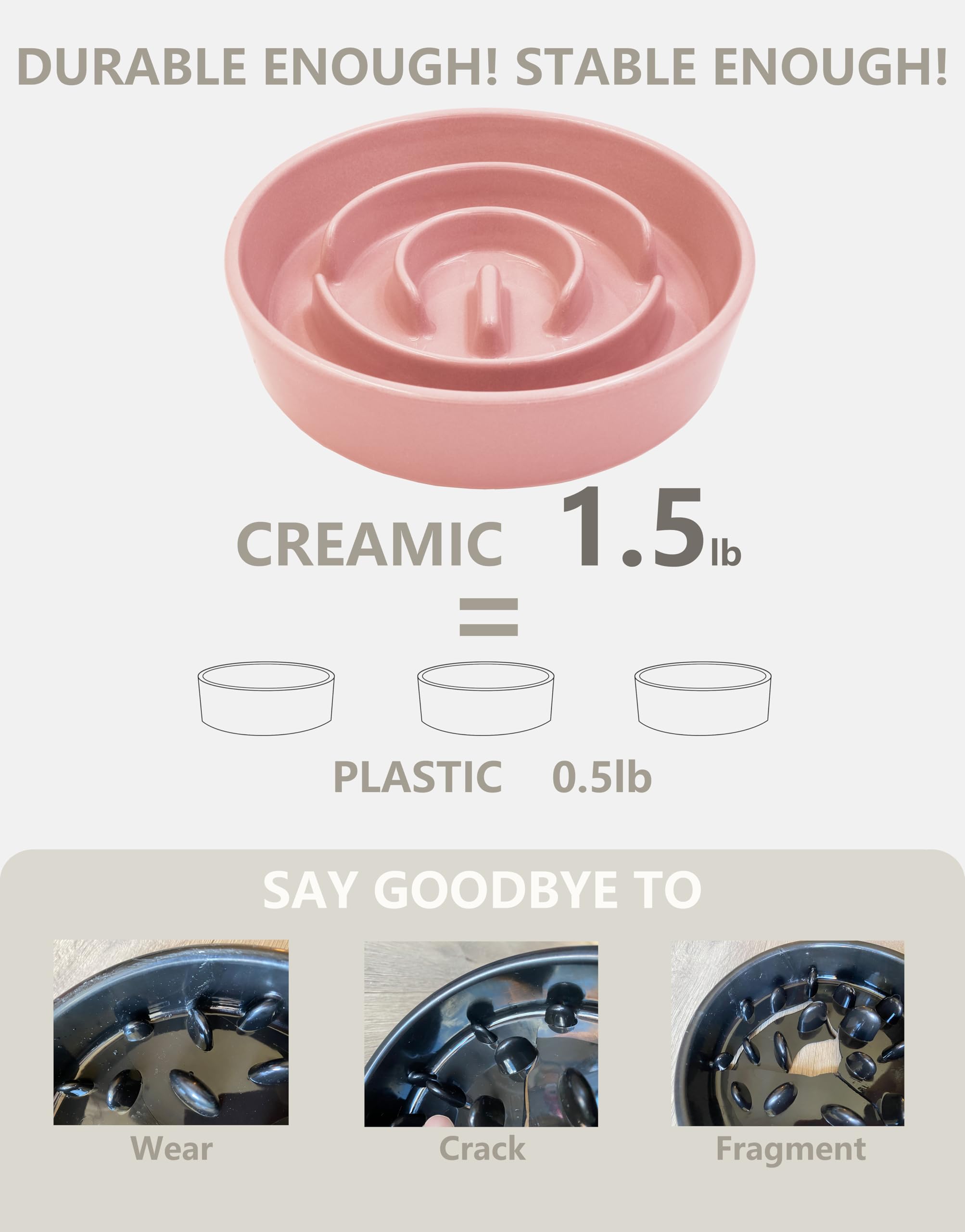 MOPANG Ceramic Slow Feeder Dog Bowl, 0.6 Cup, 6in Pink, Puzzle Maze Design, Prevents Choking for Small Dogs and Cats
