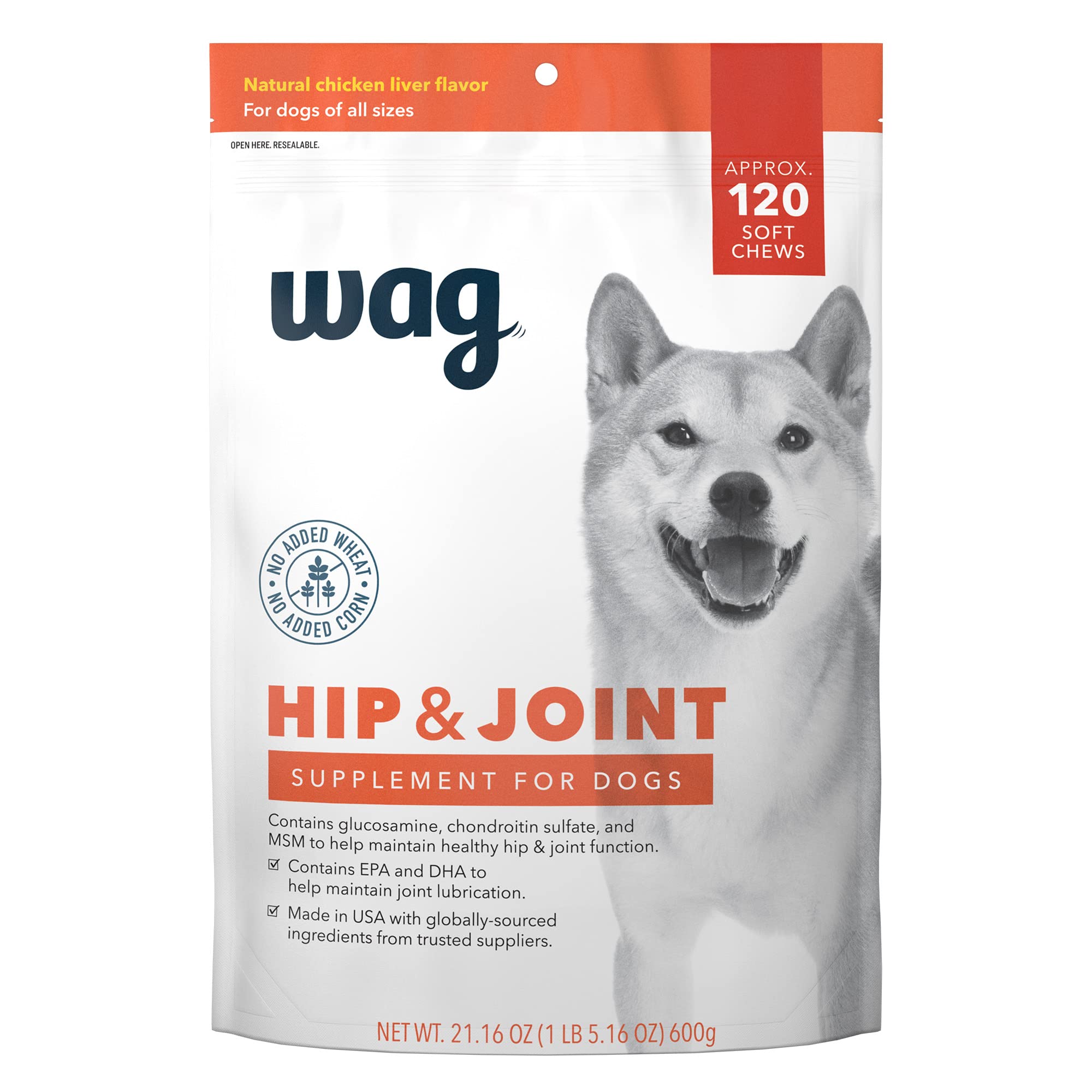 Amazon Brand - Wag Hip & Joint Soft Chews for Dogs, 120 Count