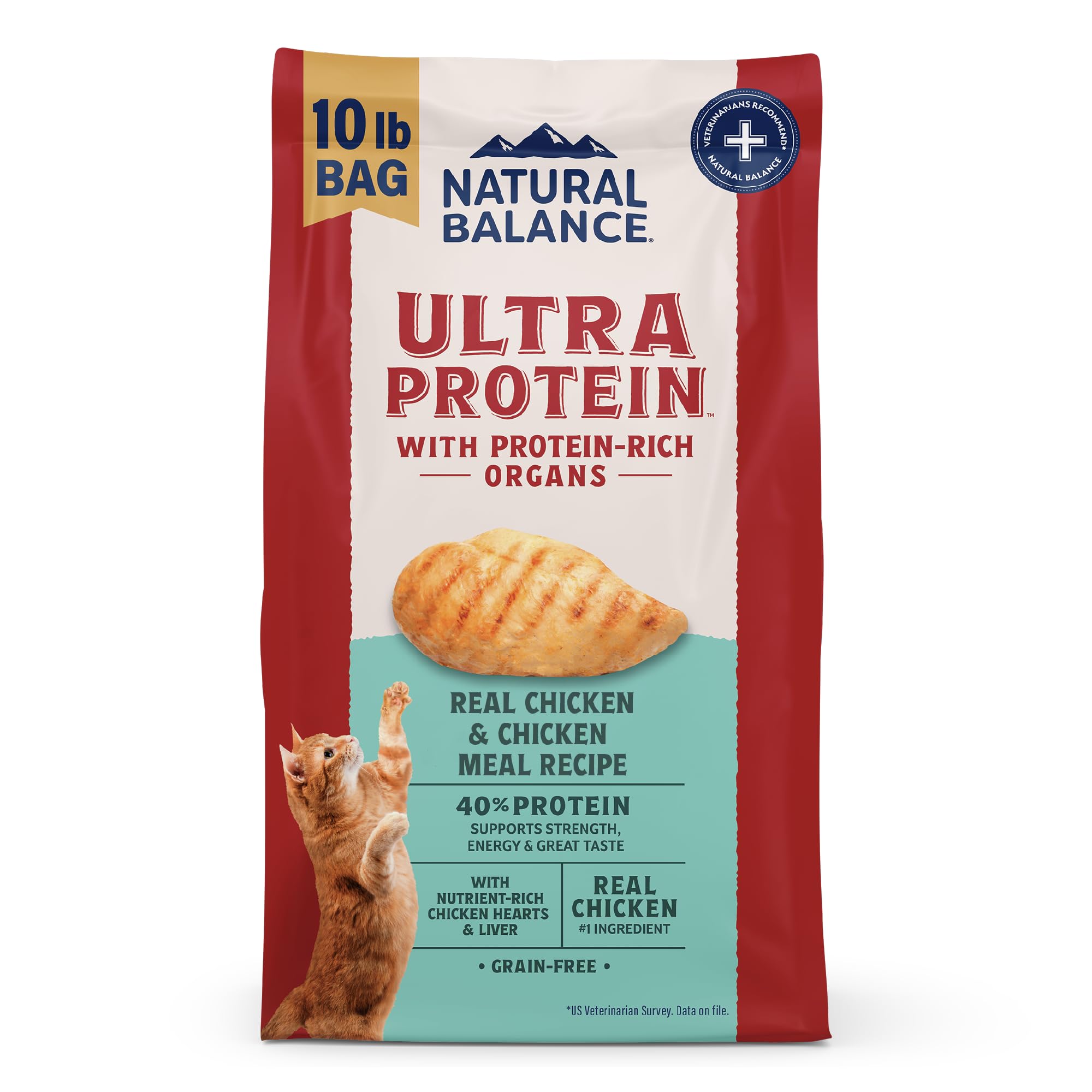 Natural Balance Ultra Protein Dry Cat Food, Real Chicken & Chicken Meal Recipe with Protein-Rich Organs - 10 lbs.