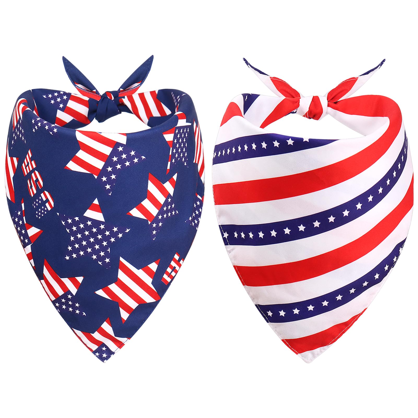 Szee 4Th Of July Dog Bandanas 2 Pack, Fourth Of July Dog Bandana, American Flag Pet Scarf With Star Pattern, Reversible Triangle