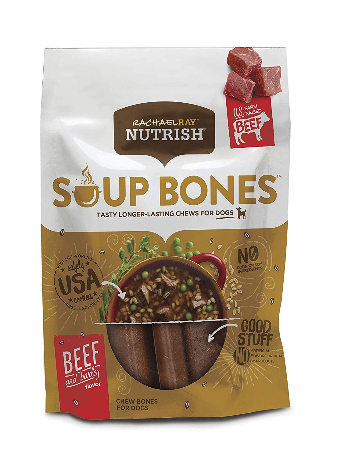 Rachael Ray Nutrish Soup Bones Dog Treats, Beef & Barley Flavor, 3 Bones (Pack of 8)