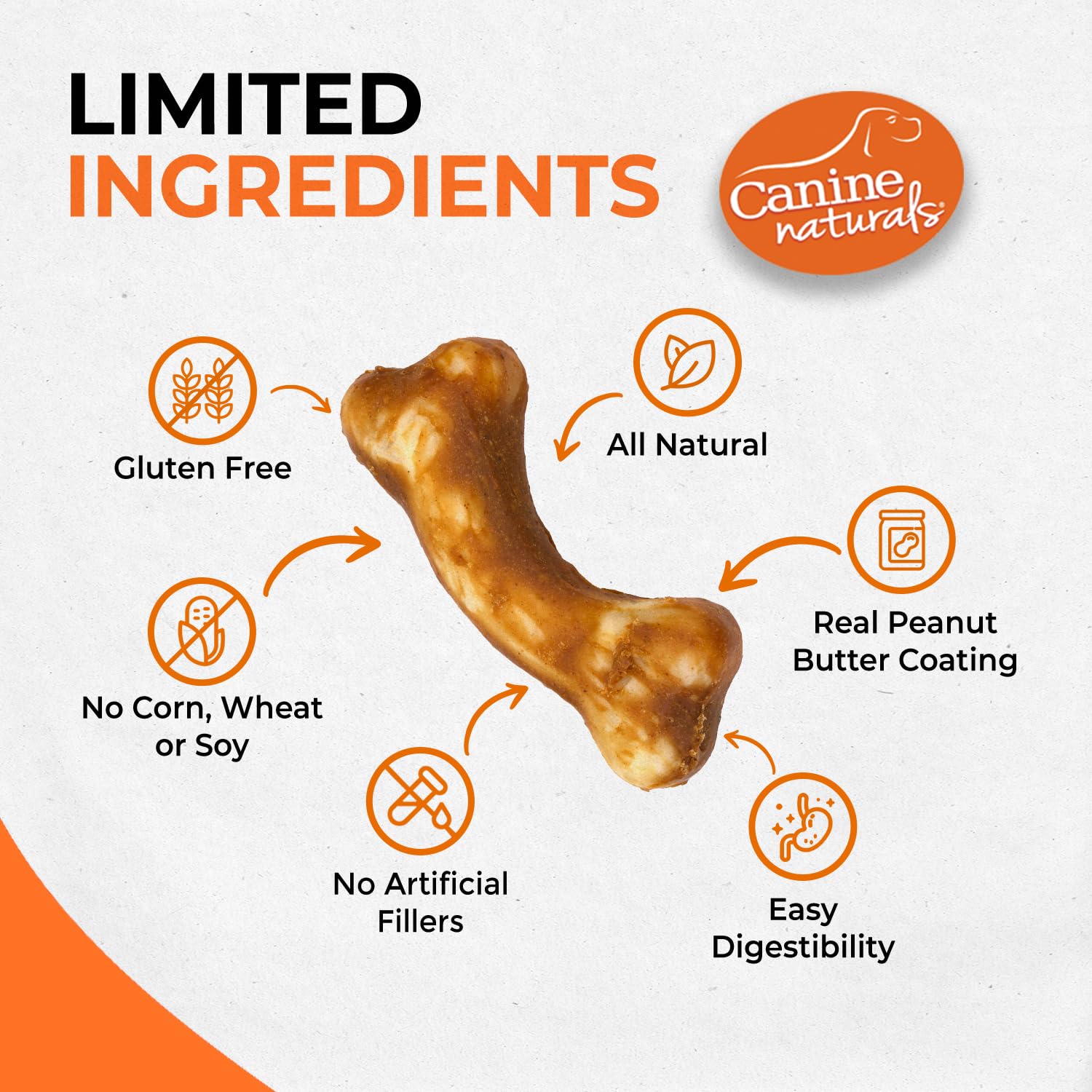 Canine Naturals IrresistiBONES Long Lasting Peanut Butter Chew - Made with Real Peanut Butter - All Natural and Easily Digestibl