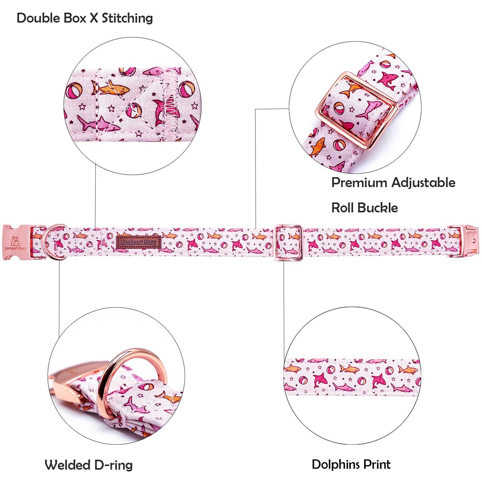 Lionheart Glory Shark Print Pink Collar - Adjustable, Durable Spring Summer Collars For Large Dogs
