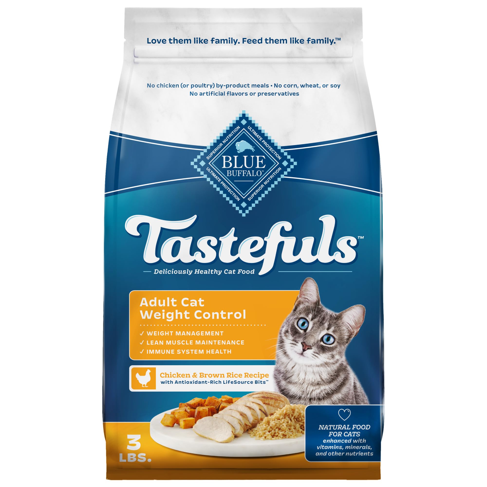 Blue Buffalo Tastefuls Weight Control Natural Adult Dry Cat Food, Chicken 3lb bag