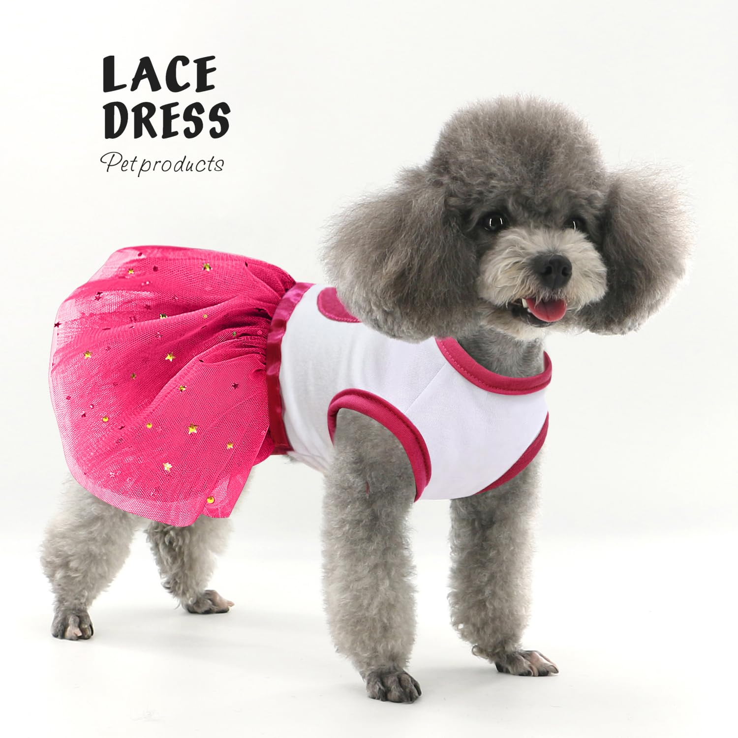Idepet Spring Summer Pet Dog Cat Puppy Tutu Princess Dress Heart Printed Lace Dog Skirt Pet Apparel Dog Dress (Rose Red, M)