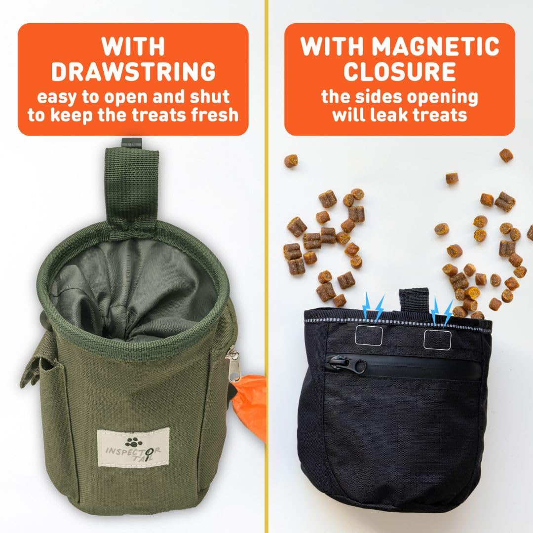 INSPECTOR TAIL Dog Treat Training Pouch with Built-in Poop Bag Dispenser & Quick Access to Snacks Toys  Convenient to Use with 3