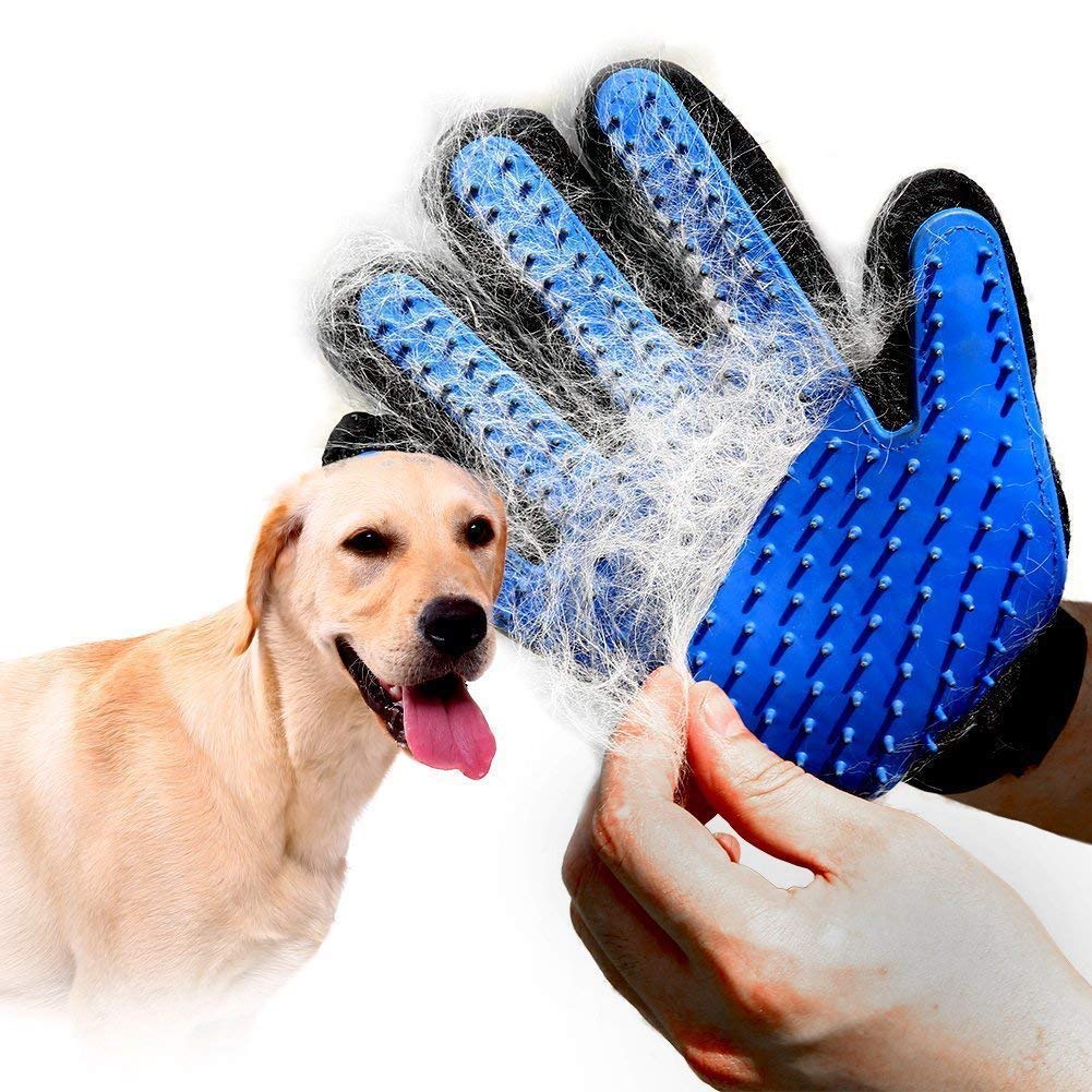 Cazina Pet Grooming Glove & Gentle Deshedding Brush || Efficient Pet Hair Remover Mitt For Dog & Cat With Long & Short Fur (Colo