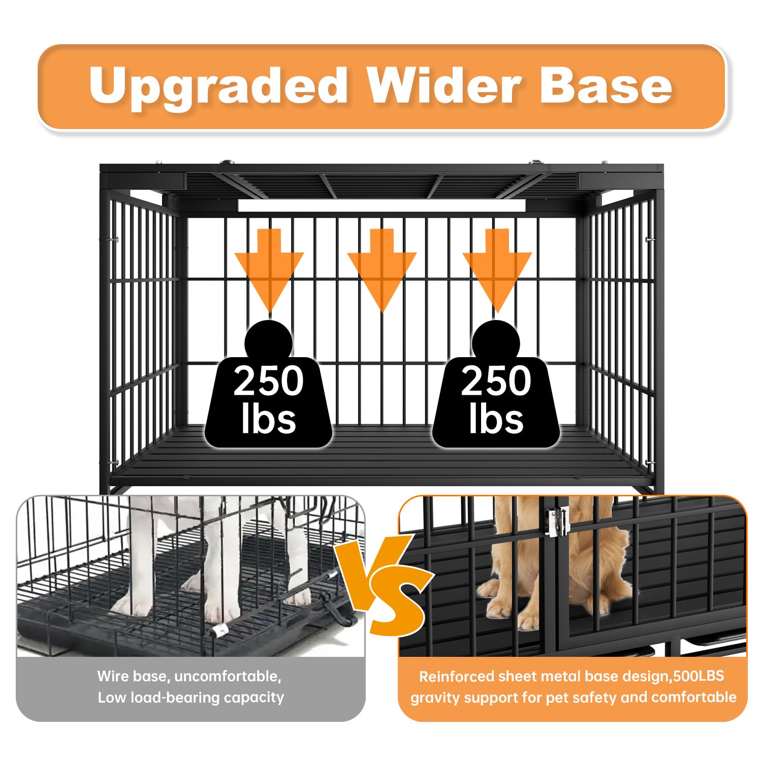 Hmhtct 54 Inch Heavy Duty Dog Crate With Wheels,Indestructible Escape-Proof Dog Kennel With Locking Latch And Double Door,Extra