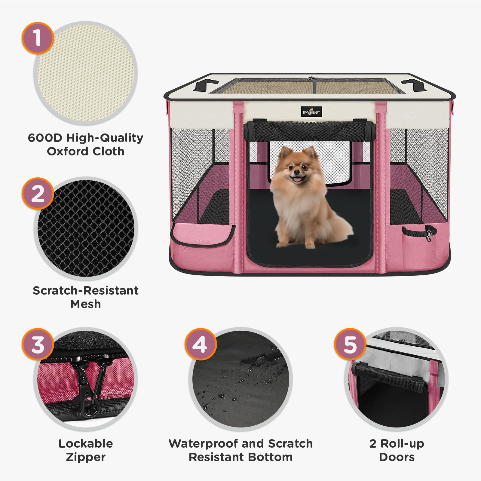 Paw Ballet Foldable Pet Kitten Playpen, Upgrade Waterproof Portable Cat Dog Playpen Kennel Tent For Dog Cat, Removable Shade Cov