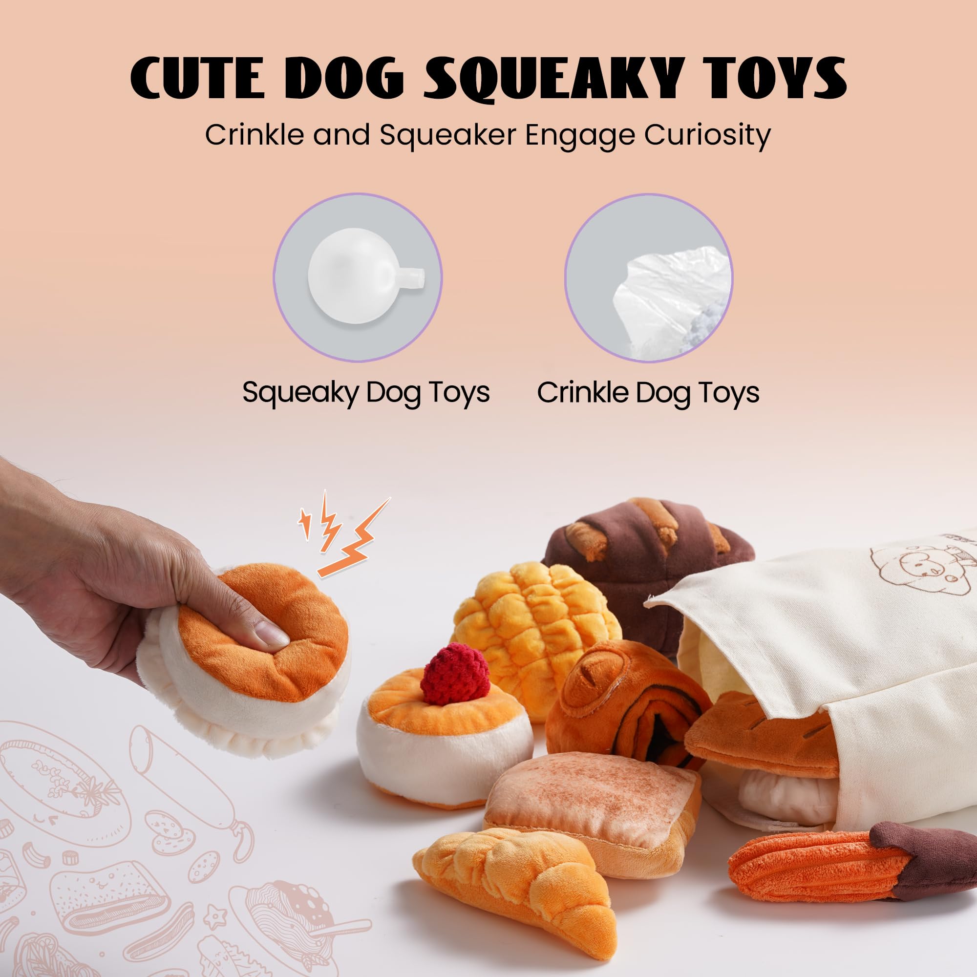 Nocciola 10 Pack Bread Dog Toys With A Bag,Crinkle Dog Squeaky Toys,Puppy Toys To Keep Them Busy,Small Dog Toys For Boredom,Dura