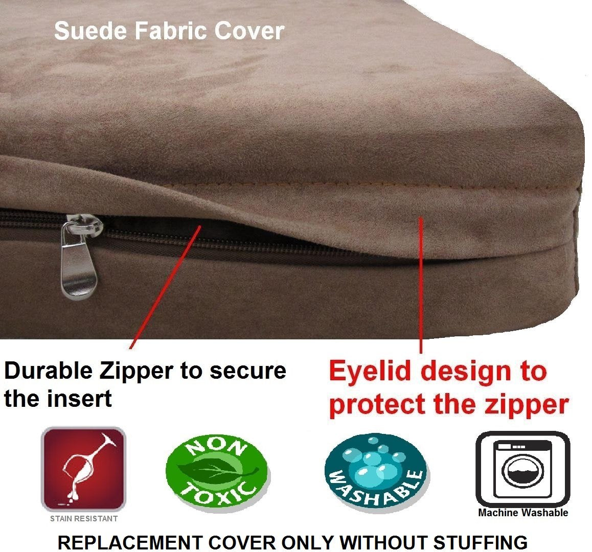 Dogbed4Less Premium Headrest Orthopedic Cooling Memory Foam Dog Bed For Extra Large Dogs With Waterproof Lining And Washable Suede Brown Cover, Jumbo 55X47X4