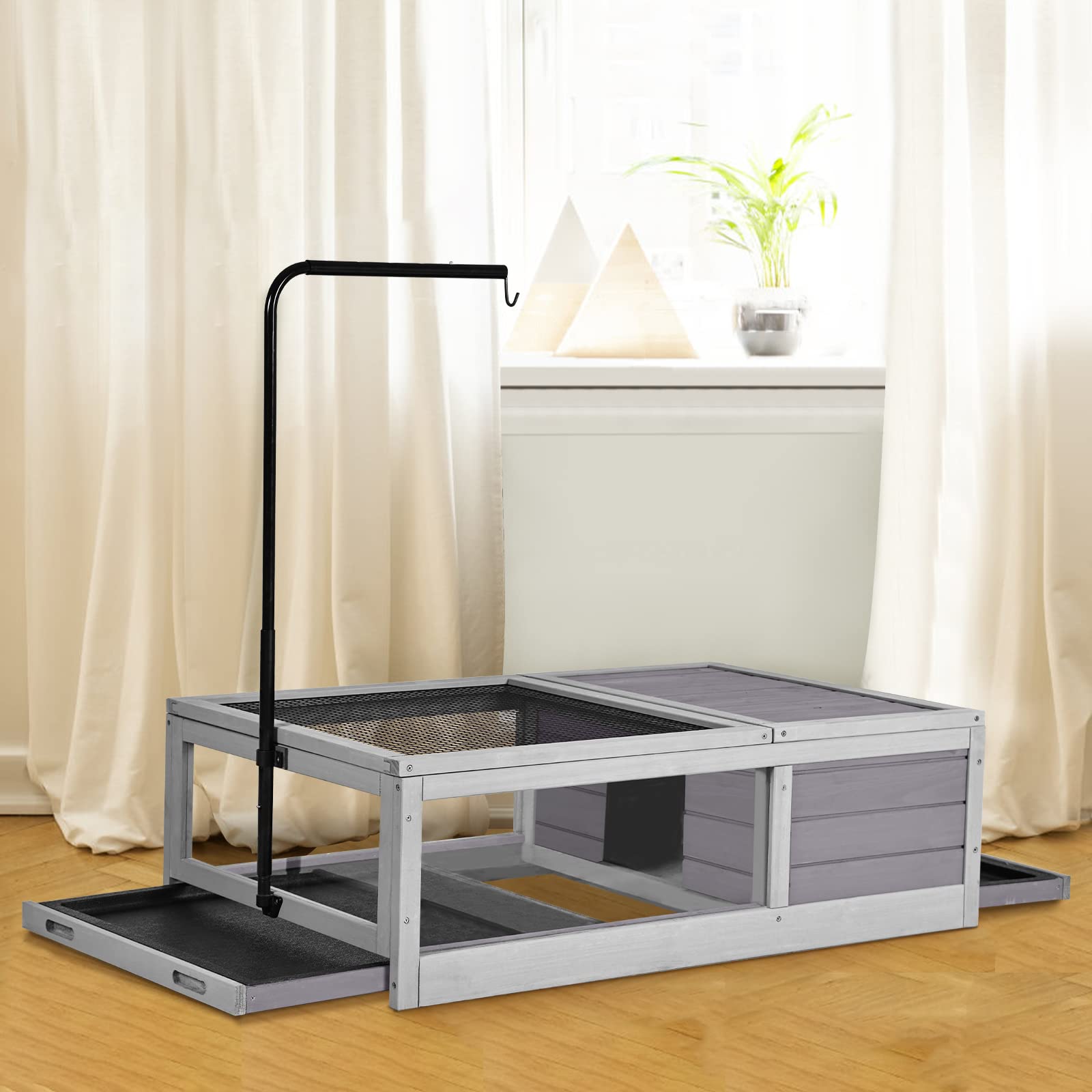 Gutinneen Tortoise Habitat Indoor Tortoise Enclosure With Adjustable Reptile Light Stand Large Wooden Turtle Cage With Two Trays