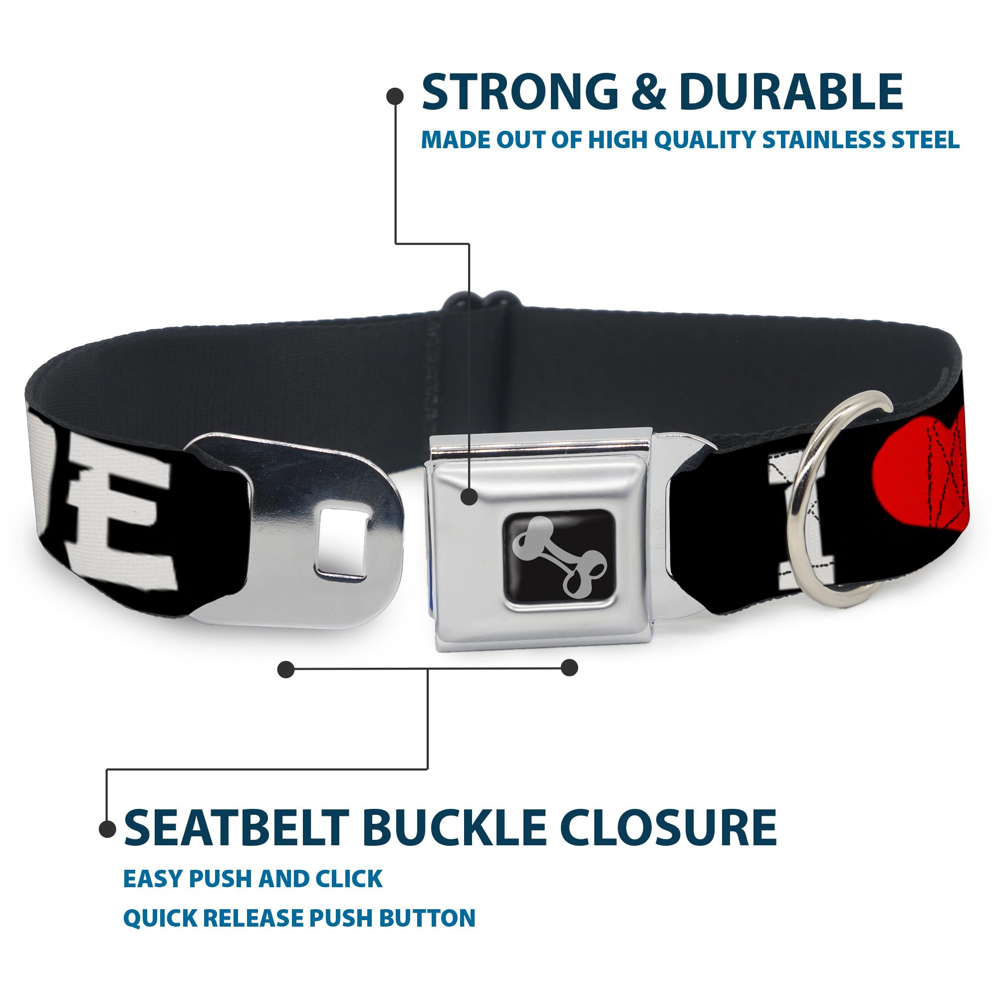 Buckle-Down Dog Collar Seatbelt Buckle I Heart Anime Bold Black White Red Available In Adjustable Sizes For Small Medium Large D