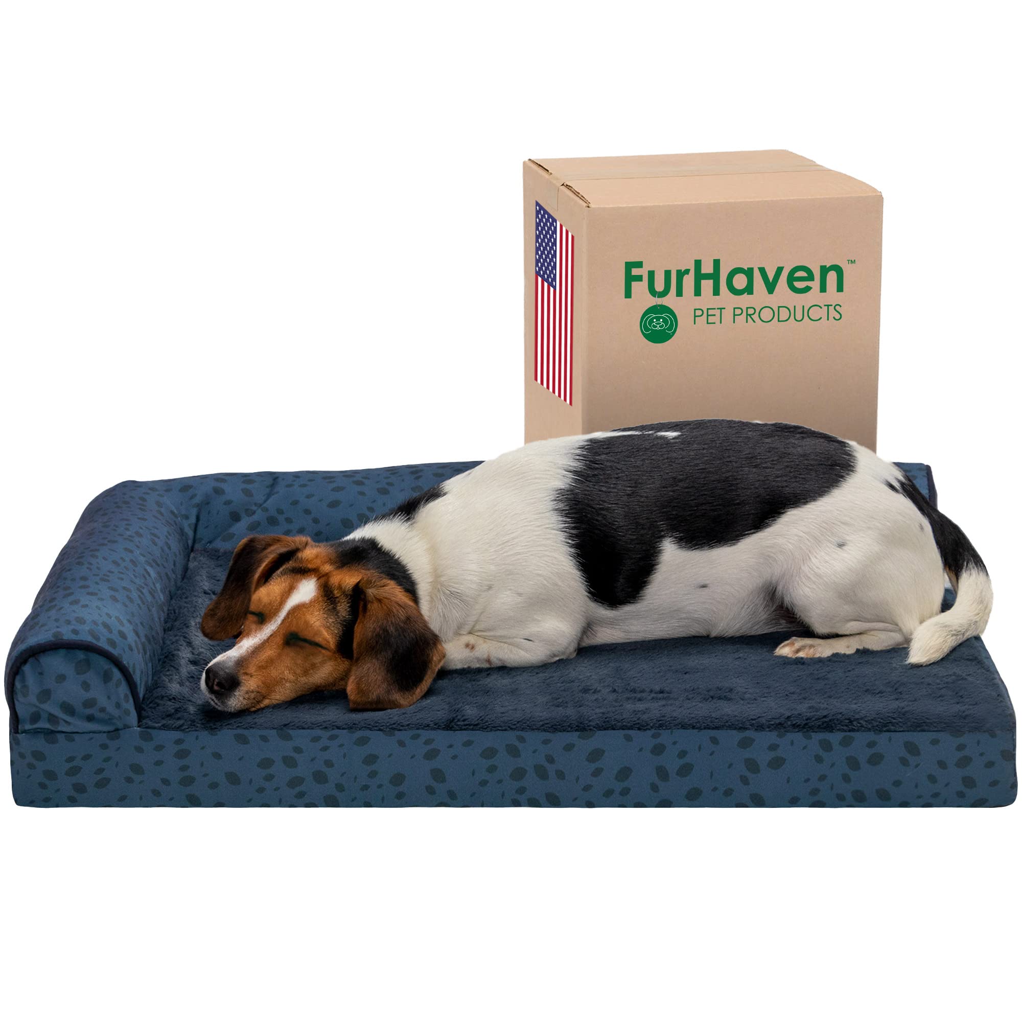 Furhaven Cooling Gel Dog Bed For Medium/Small Dogs W/ Removable Bolsters & Washable Cover, For Dogs Up To 35 Lbs - Plush & Almon