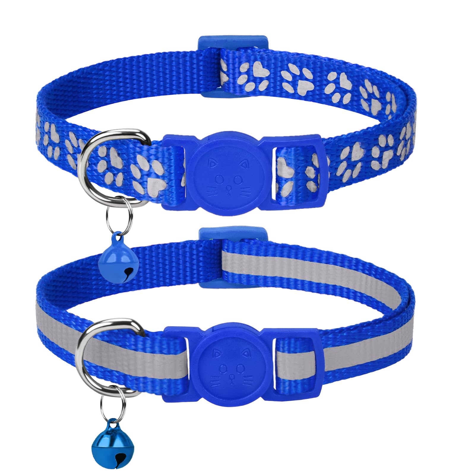 Taglory Reflective Cat Collars Breakaway With Bell, 2 Pack Girl Boy Pet Kitten Collar Adjustable 6-8 Inch, Navyblue