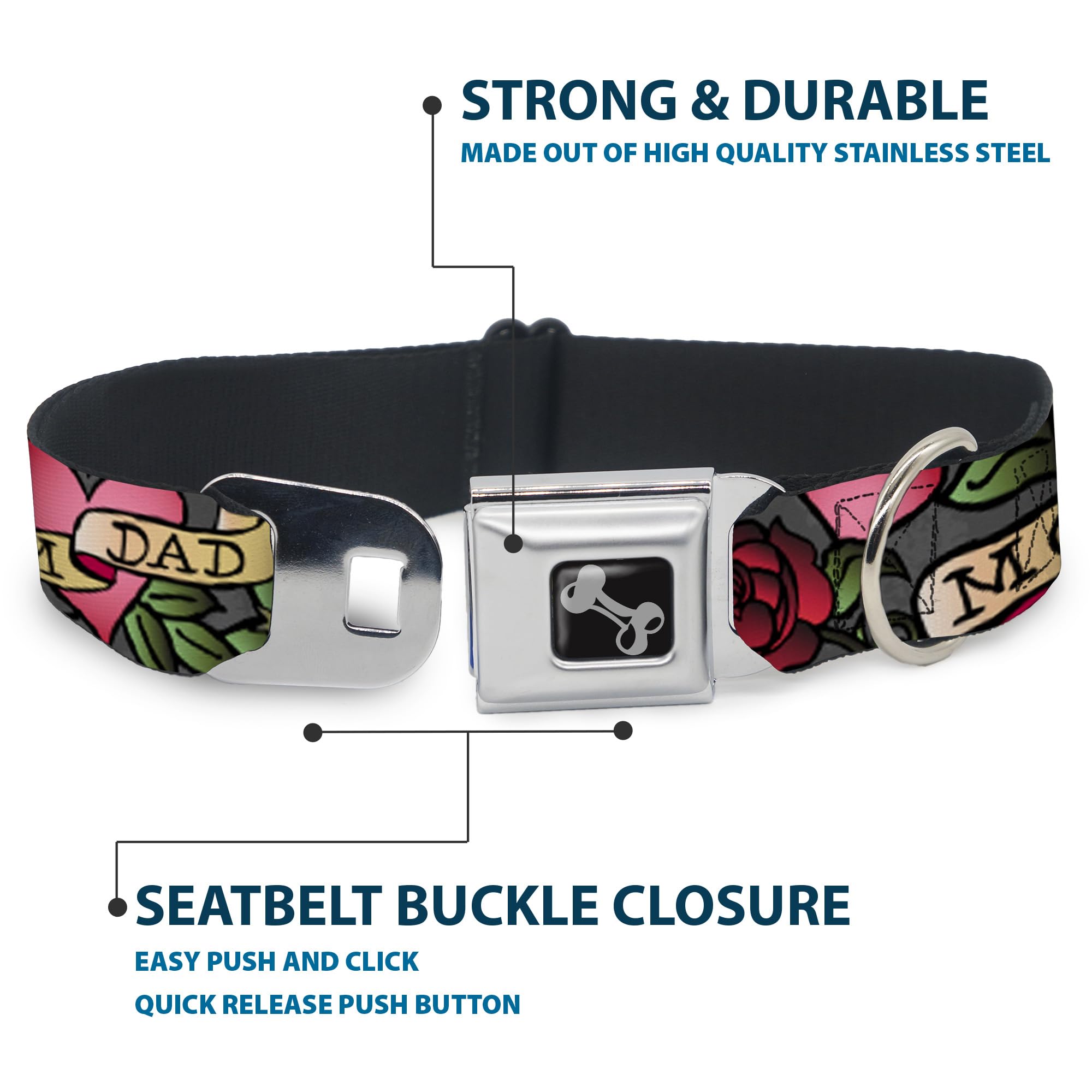 Dog Collar Seatbelt Buckle, 1.5' Wide - Fits 13-18' Neck - Small
