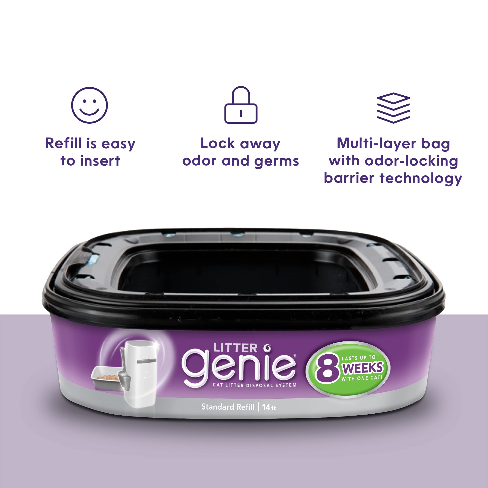 Litter Genie Refill Bags 4-Pack - Odor-Barrier Technology, Lasts Up to 2 Months Per Cat, Blue