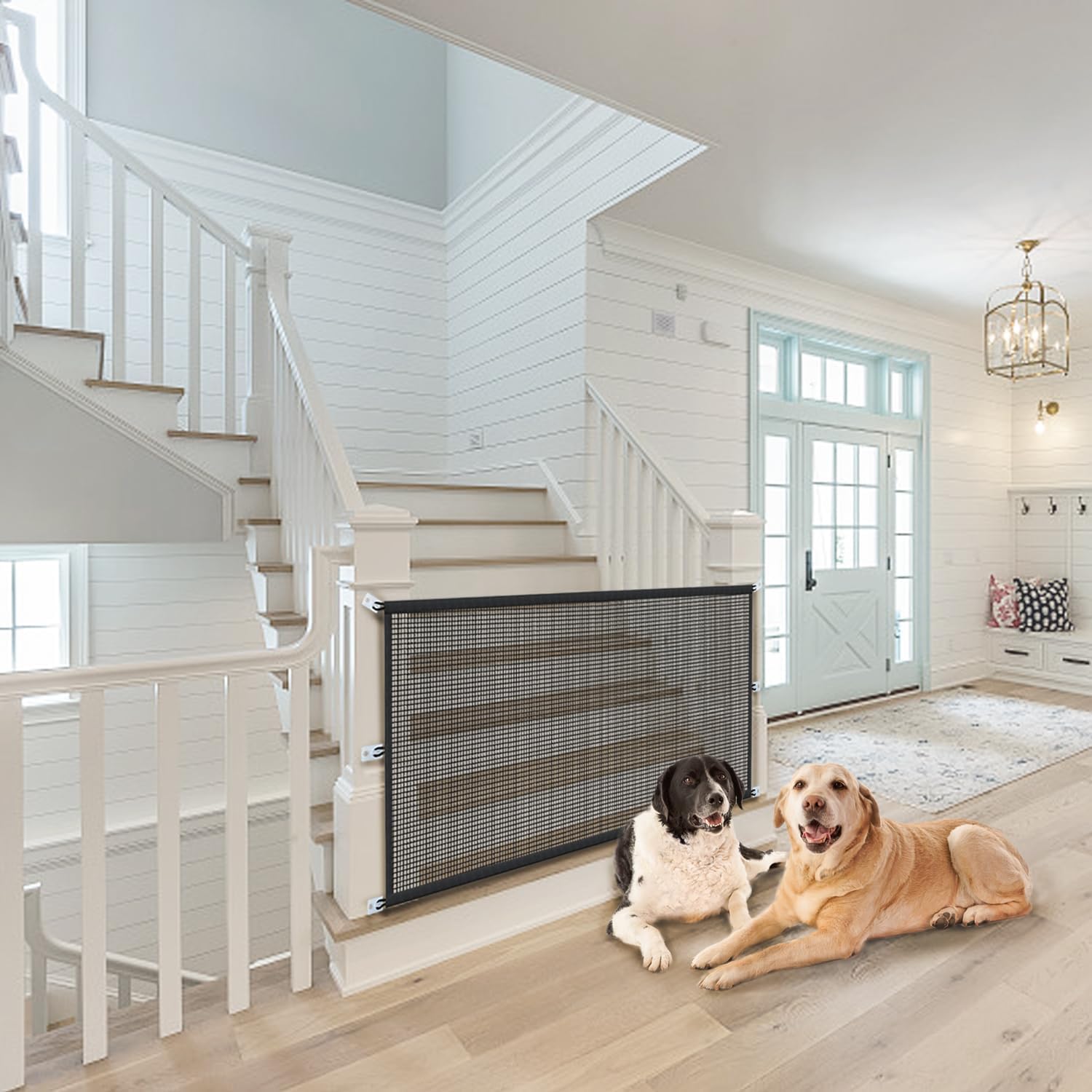 Dog Gate Indoor Pet Gates For Stairs: Dogs Screen Mesh Gate For The House Magic Gate For Kitchen Doorways Hallway Stairways Safety Porch Yard 30 Inch Tall, 55 Inch Wide
