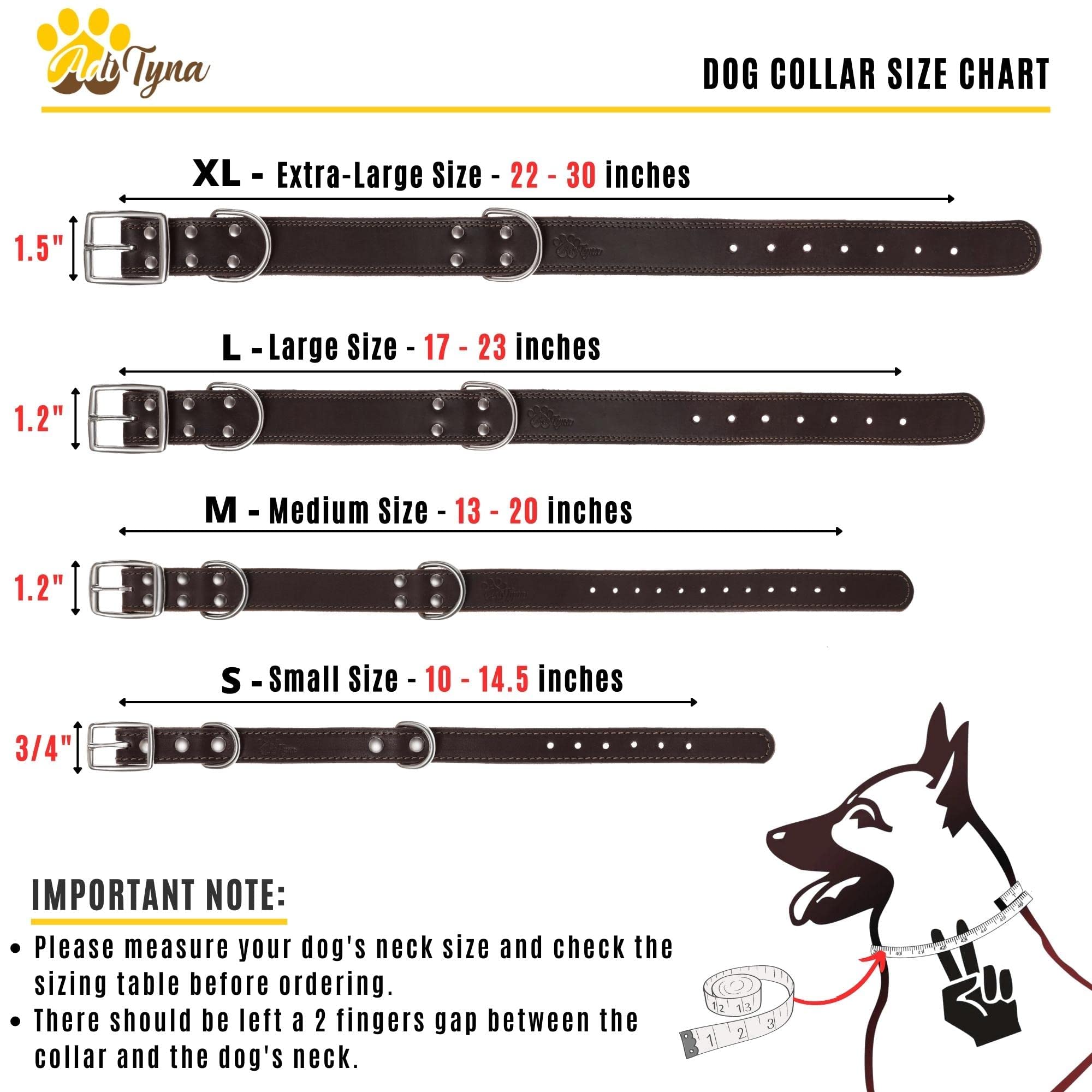 Adityna Heavy Duty Leather Dog Collar For Large Dogs - Black Large Dog Collar - Soft And Strong, 100% Genuine Leather (Large, Black)