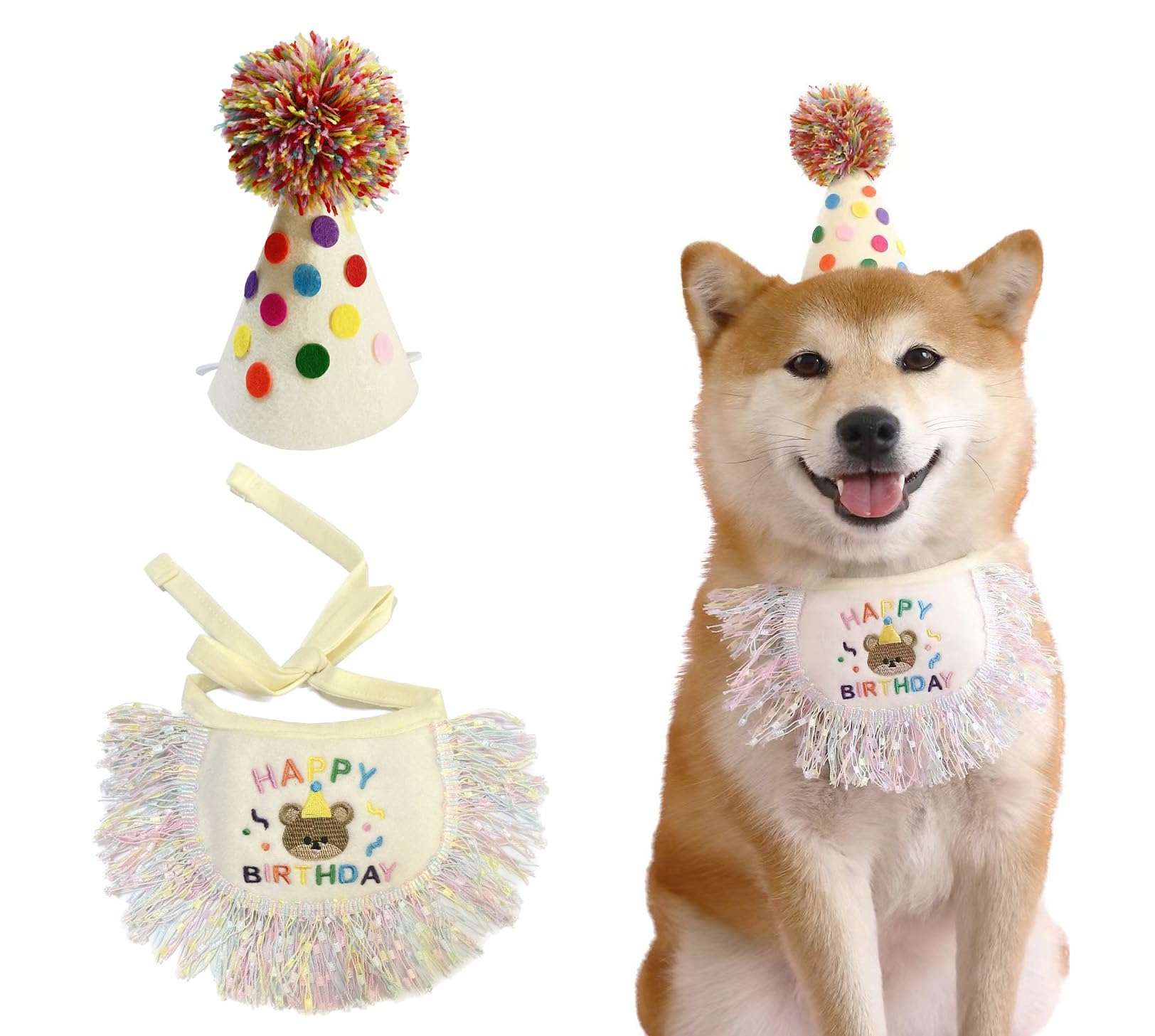Dog Princess Costumes Puppy Birthday Bandana Scarf and Party Hat Cute Lace Dog Bib Scarf and Birthday Hat Doggy Birthday Party D