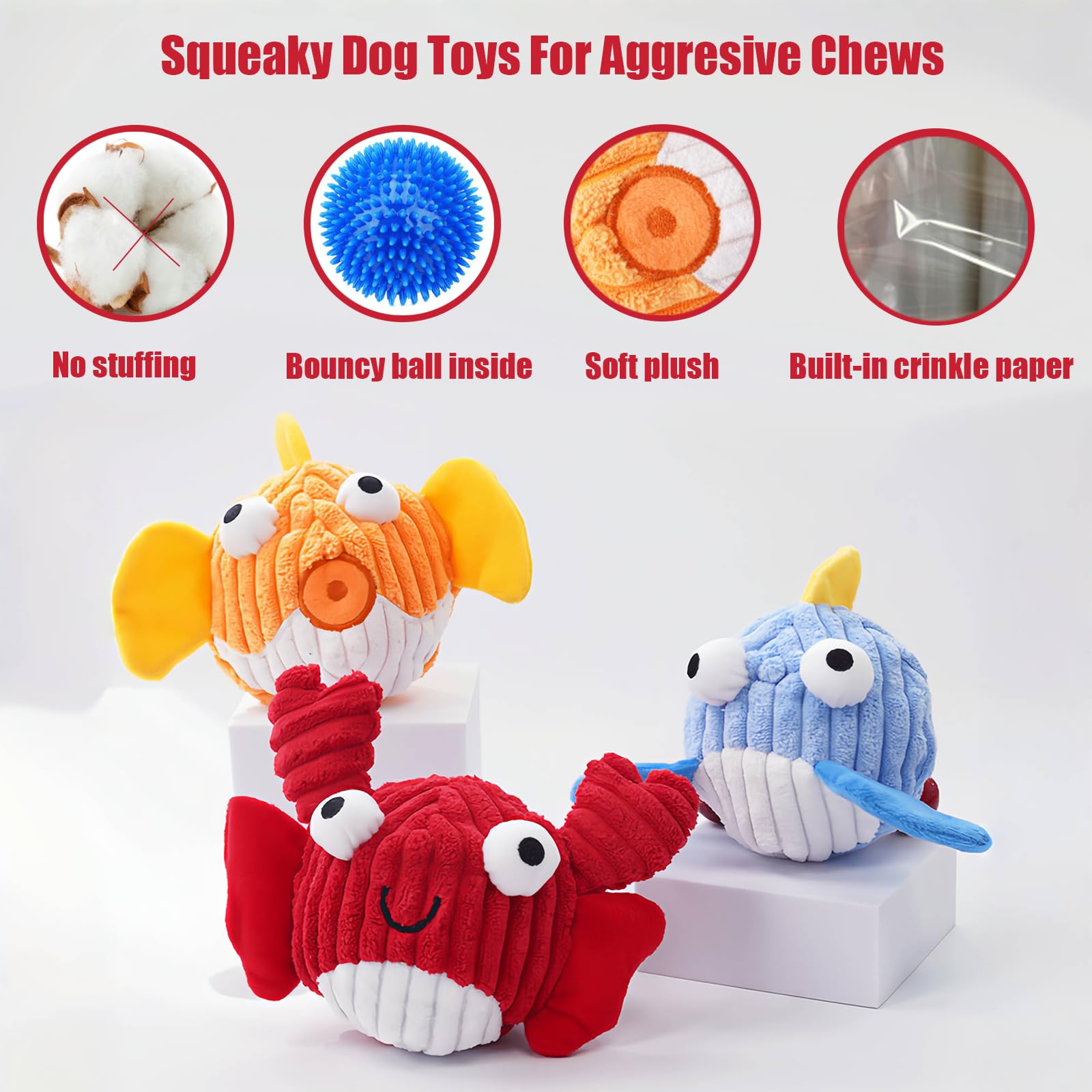 Zrbtk Squeak Dog Toys For Aggressive Chewers, Interactive Dog Toy Ball With Crinkle Paper, No Stuffing, Perfect For Medium Dogs,