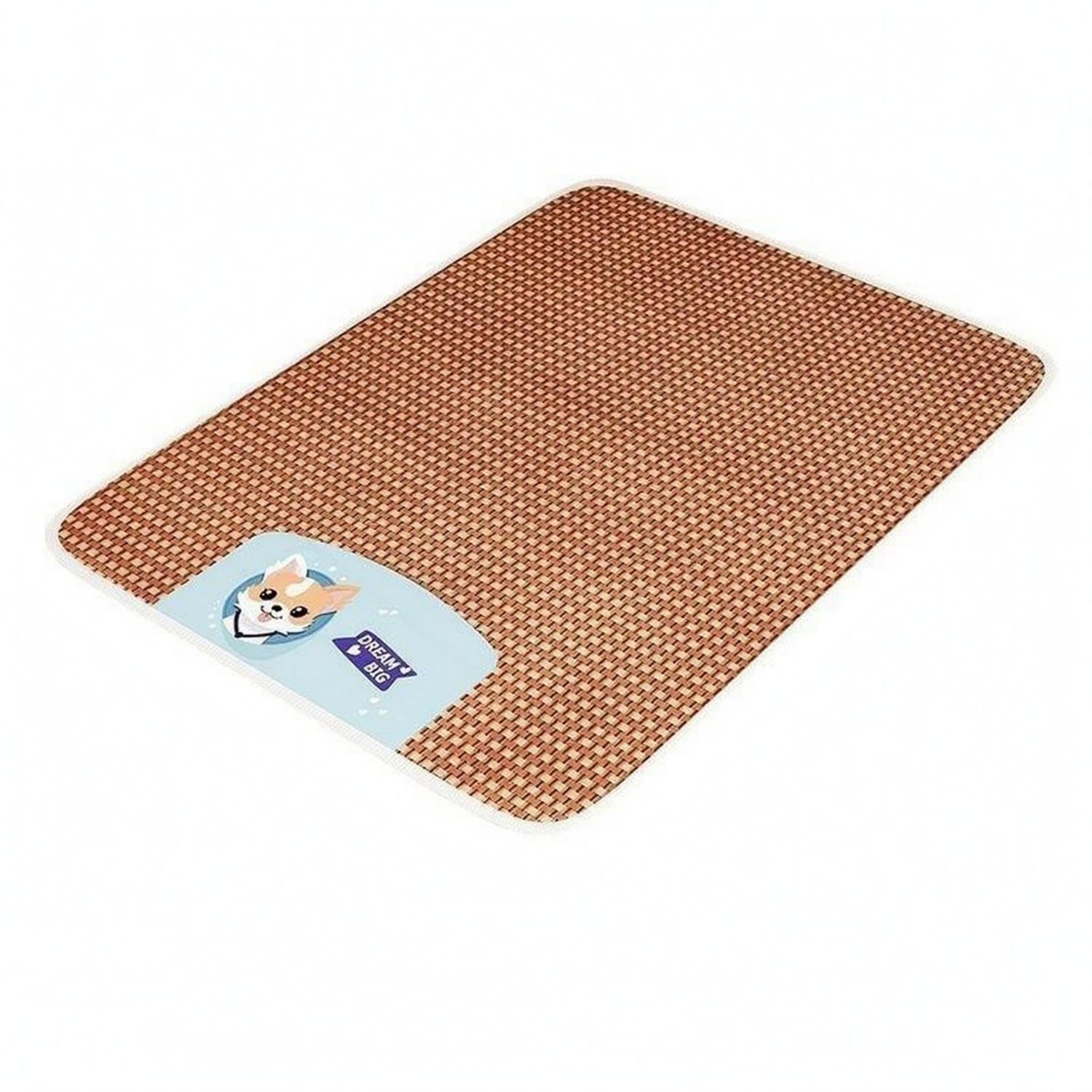 STYLEHEAVEN Cool Rattan Pet Mat Breathable Feline Sleeping Mat Woven Rattan Pet Bed Flat for Cats, Dogs, Summer Use, Blue, M Pet