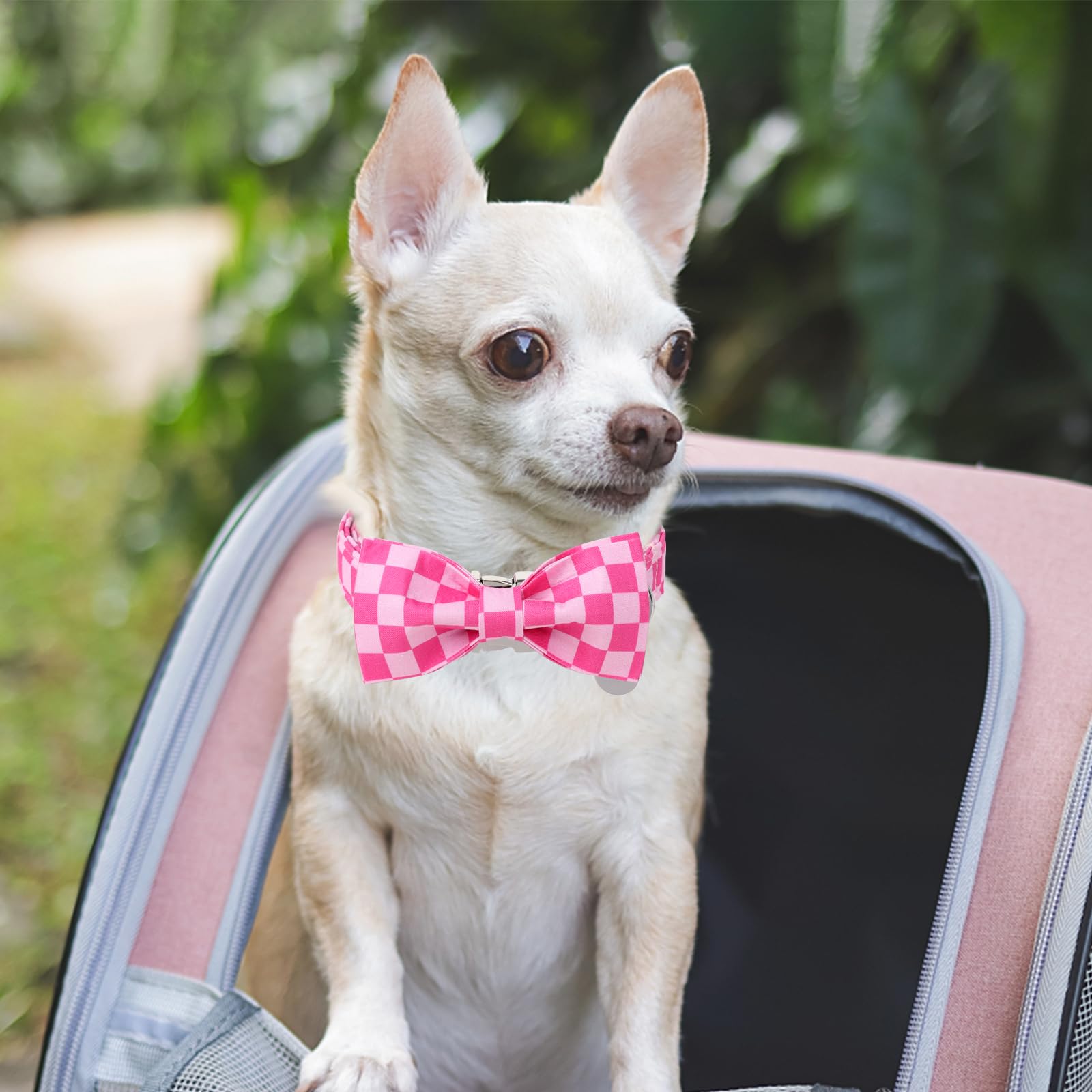 Up Urara Pup Dog Collar With Bow Tie,Pink Bow Dog Collar With Adjustable Buckle,Cotton Puppy Collar For Small,Medium,Large Dogs,