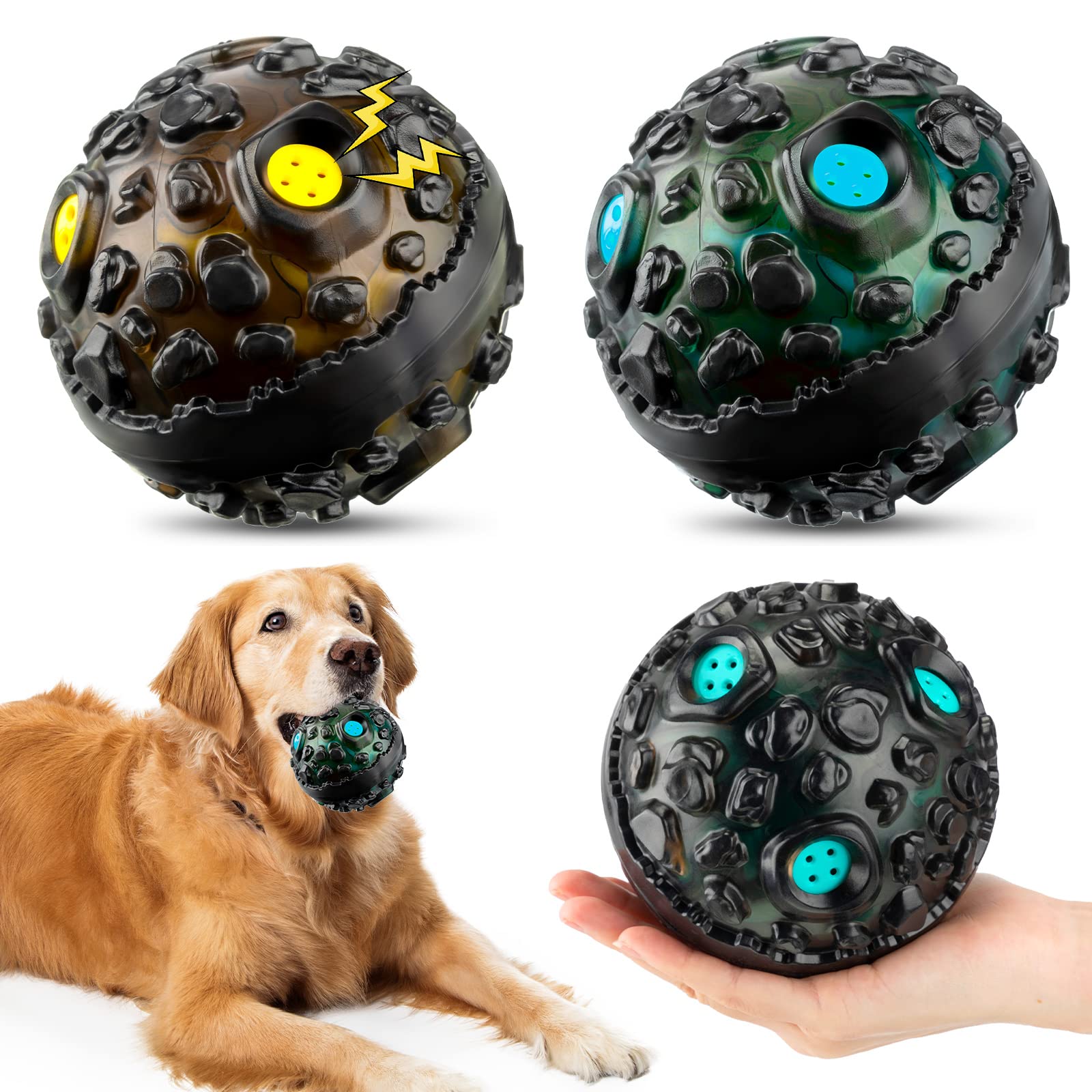 2 Pcs Dog Toy Ball Interactive For Aggressive Chewers Durable Fetch Ball Dog With Squeaky Giggle Fun Elastic Rubber Dog Wobble B