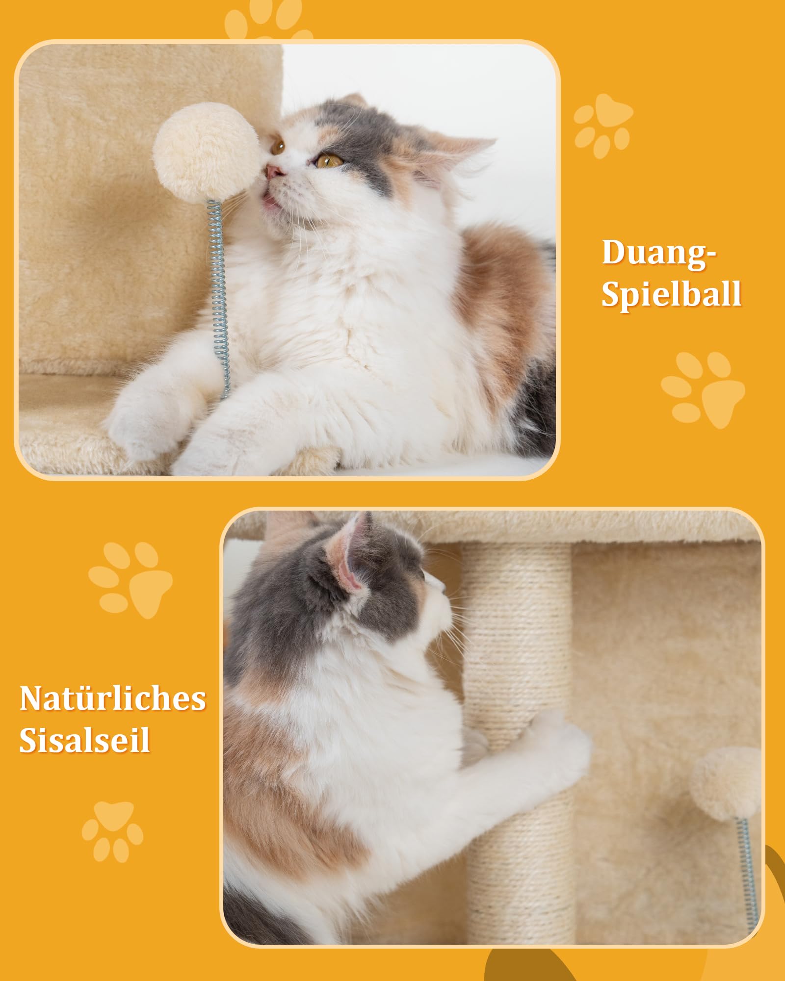 Aechonow Cat Tree Tower 14in with Large Perch & Scratching Post for Adult Cats, Beige, Model CTT00123A109