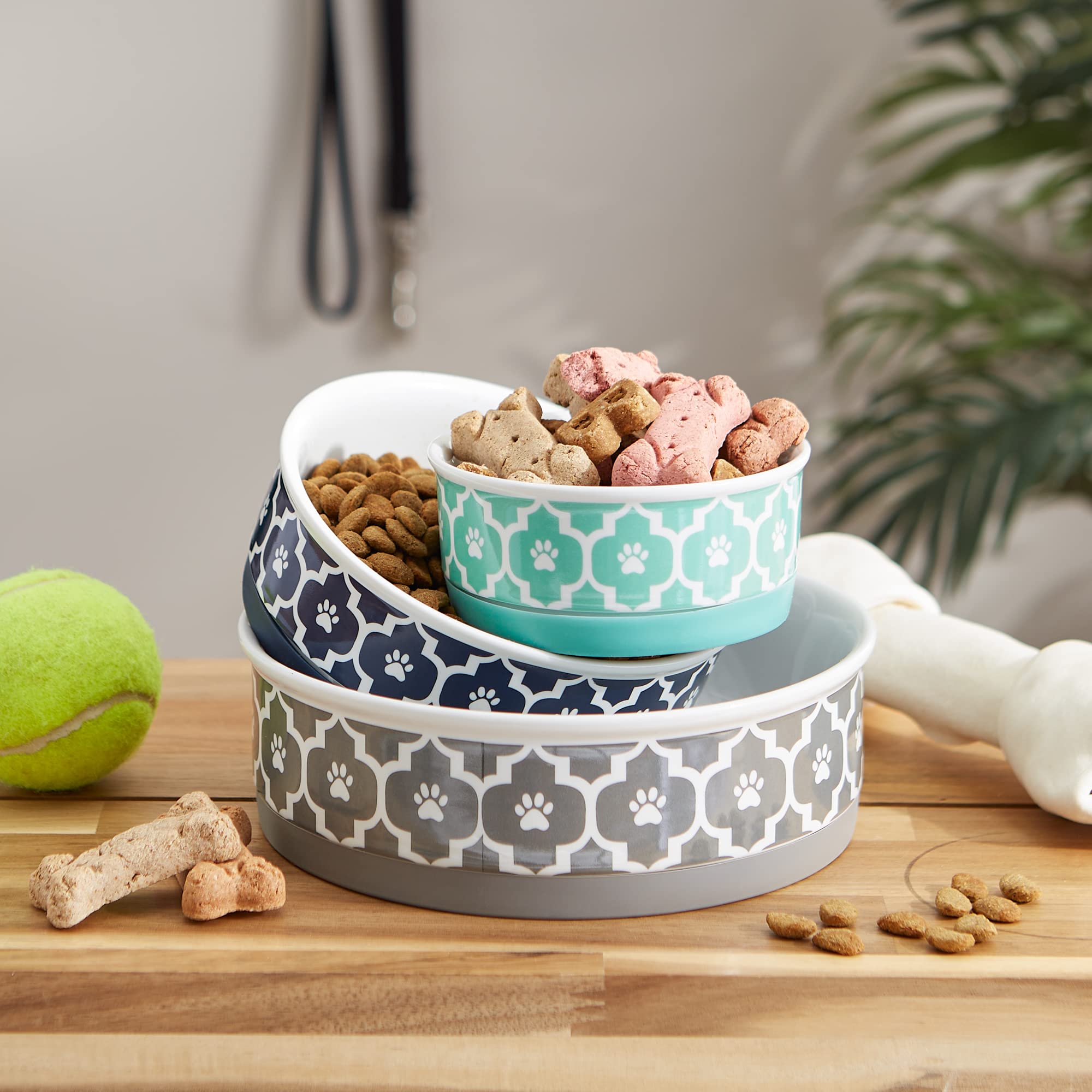 Bone Dry Lattice Collection Pet Bowl & Canister, Medium Set, 6x2, Aqua, 2 Count