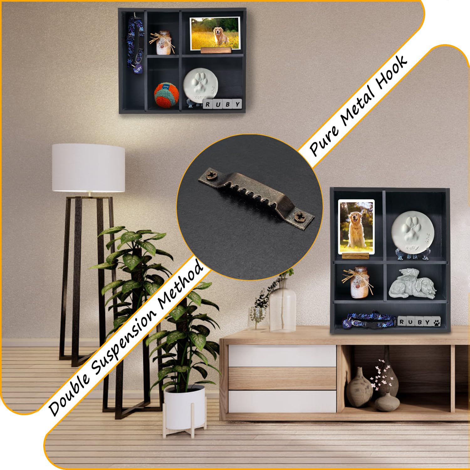 Sofunii Pet Memorial Shadow Box With Shelves For Dogs Or Cats,11*14'' Solid Wood Pet Frame Urn Ashes Display Case For As Loss Pe